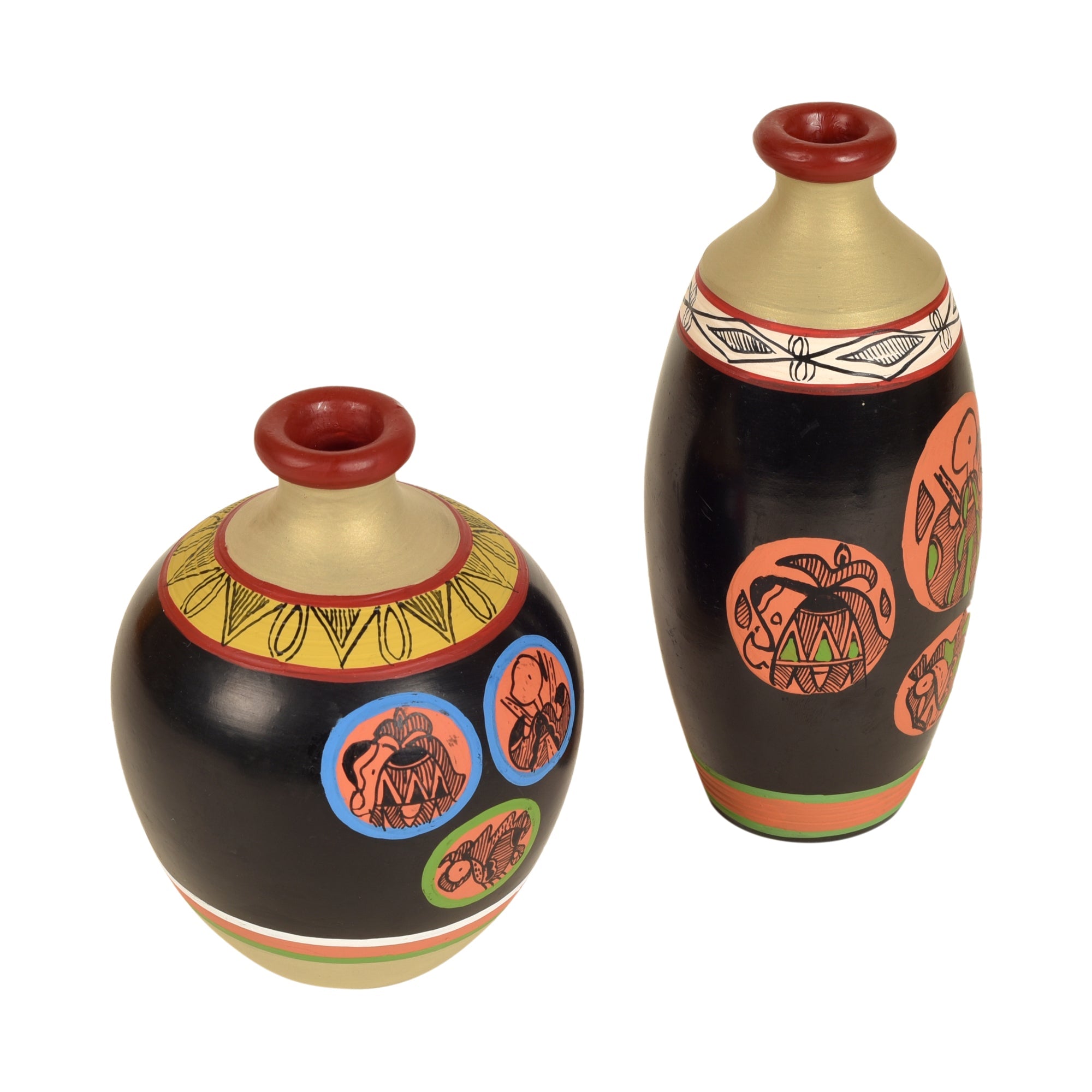 ART CREATIONS BY SUMAN SONTHALIA Black Earthen Vases with Madhubani Tattoo Art - So2 - view 2