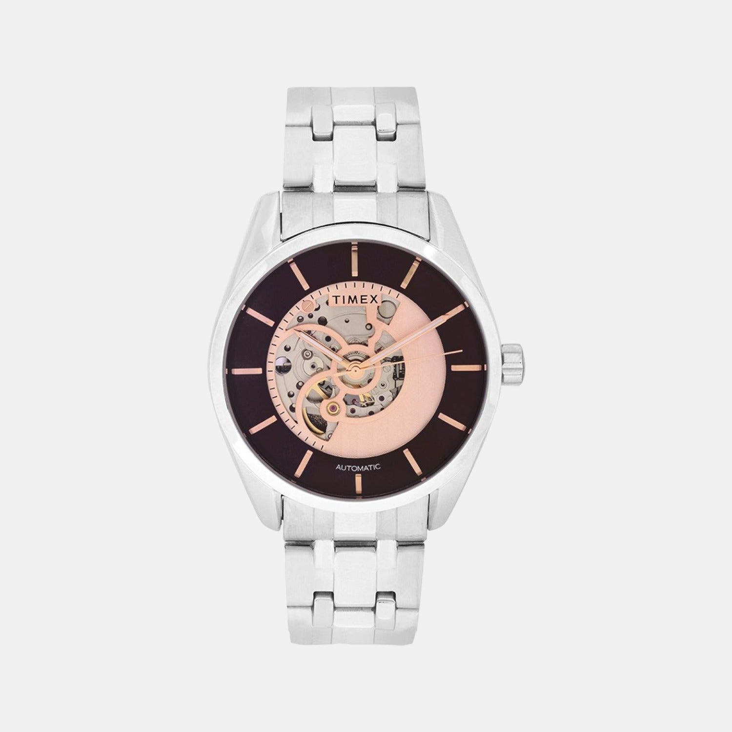 Timex E Class Men Automatic Rose Gold Dial Analog Stainless Steel Watch TWEG17501
