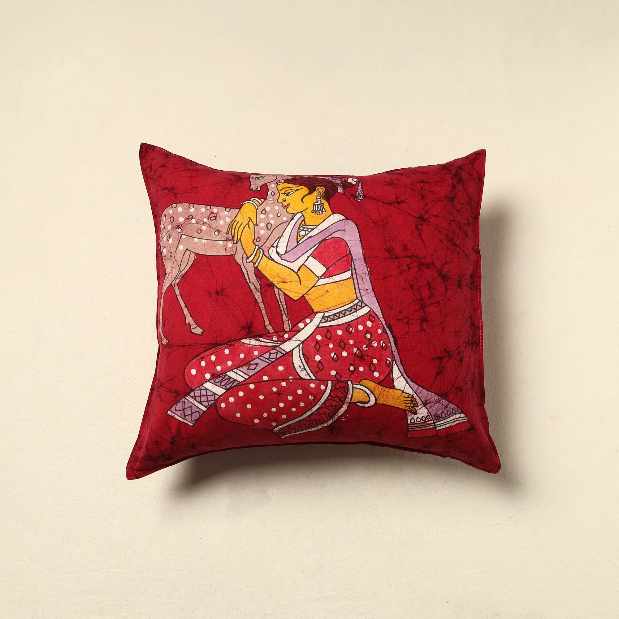 KACHCHH JI CHHAAP Pure Cotton Hand Batik Cushion Cover (18 x 18 in) 75