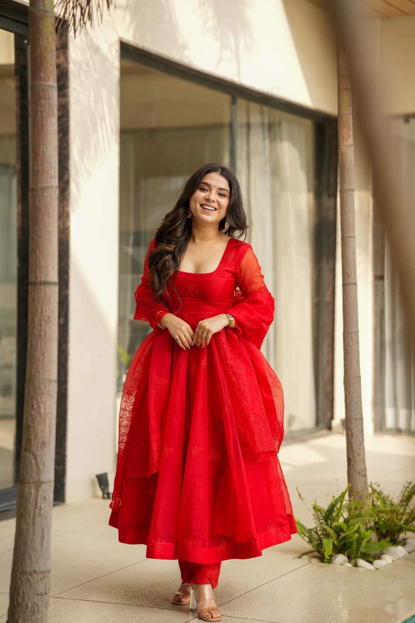 Idaho-o Velvet red organza suit set