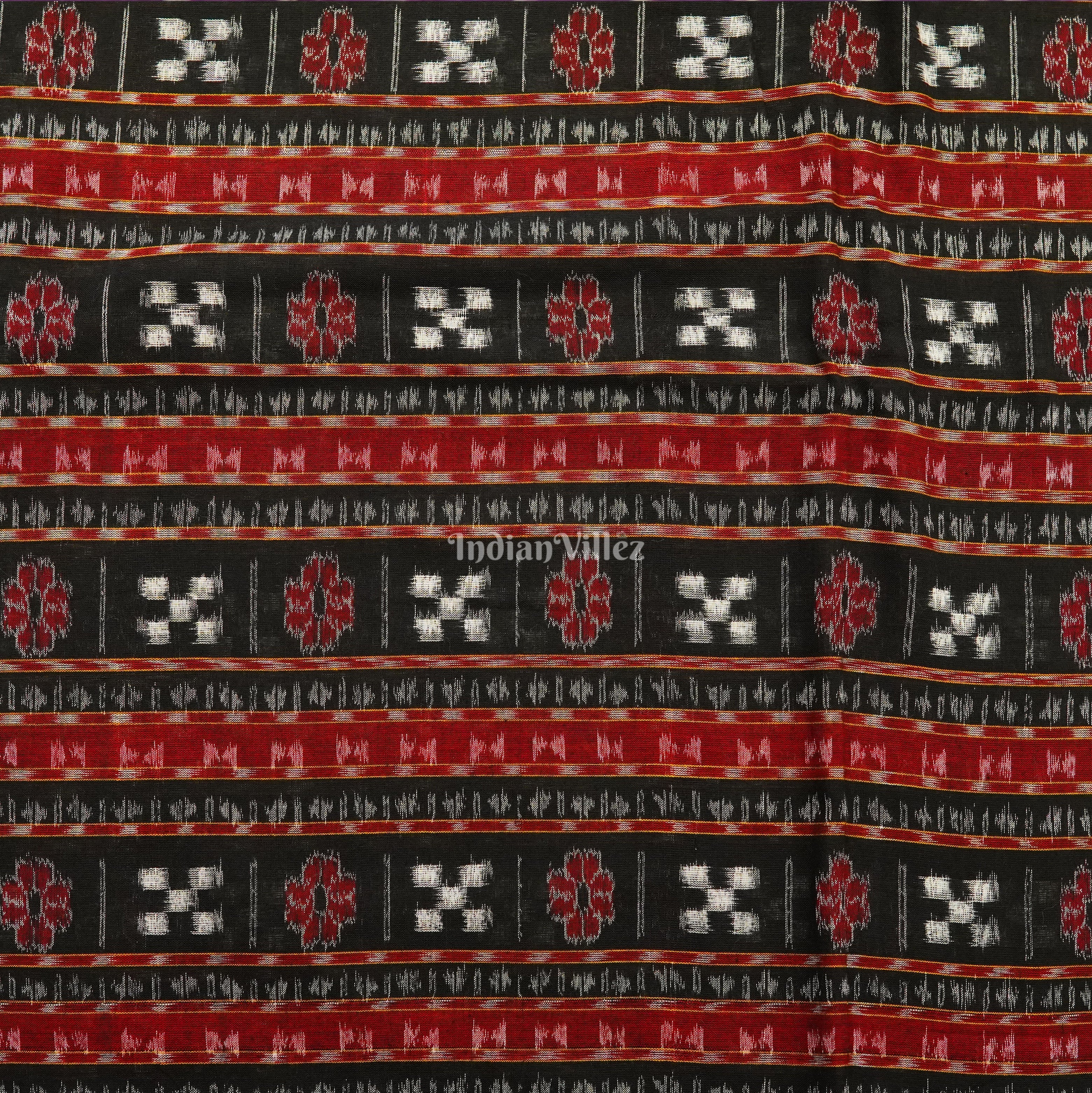 IndianVillèz Black Red Pasapali Theme Sambalpuri Ikat Cotton Fabric - view 3