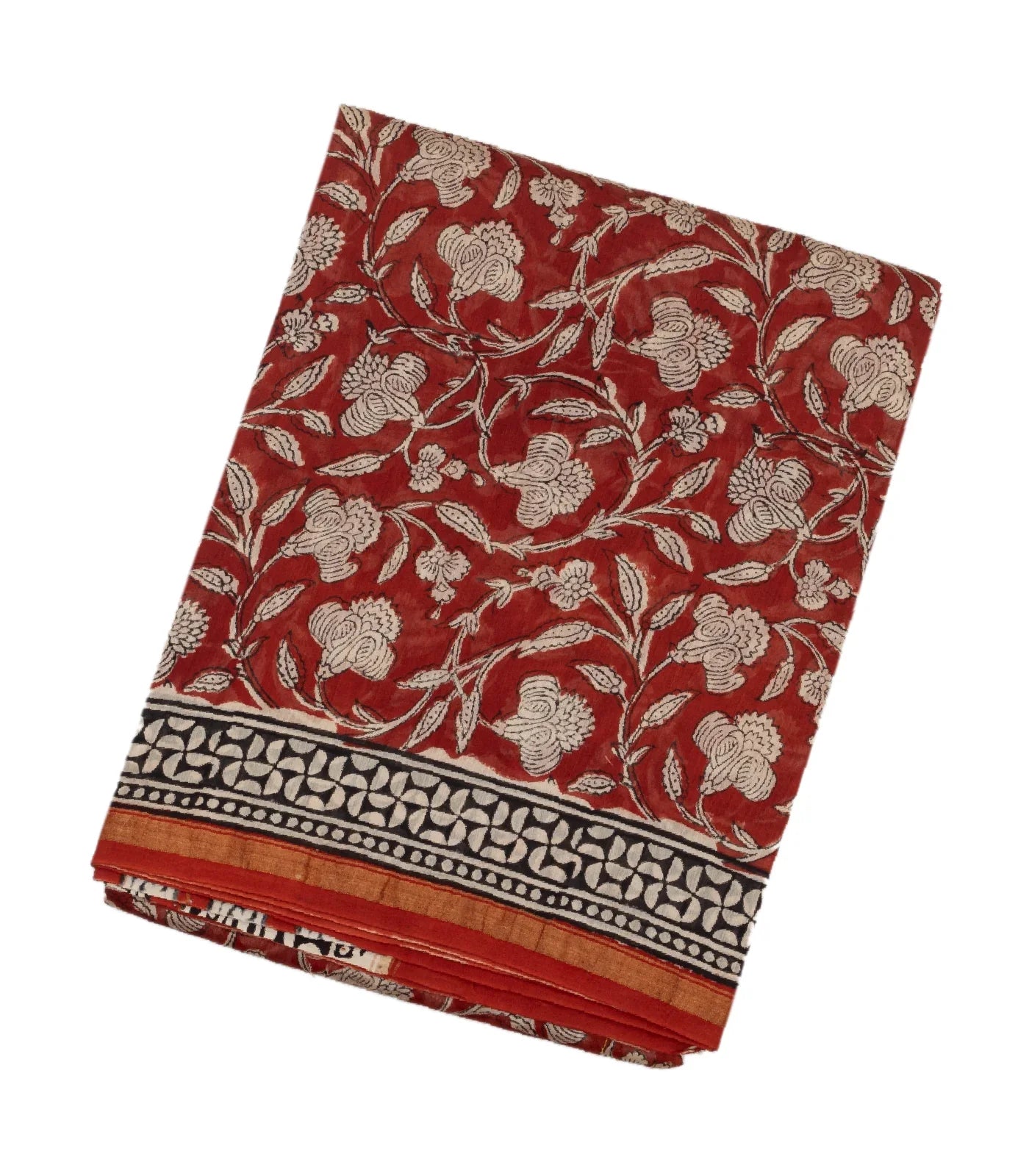 RmKV Crimson Handloom Chanderi Cotton Saree With Printed Floral Motifs