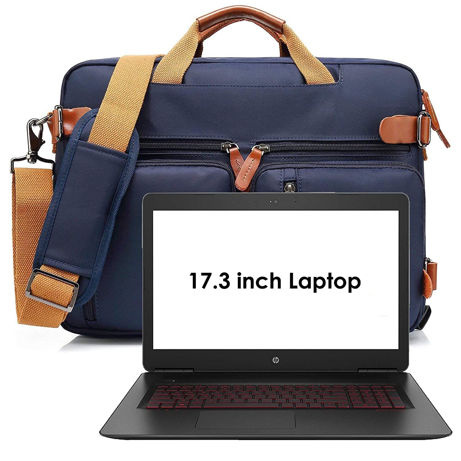 THE CLOWNFISH 17.3 inch Convertible Laptop Briefcase Backpack with Genuine Leather Logo, Pullers and Handle (BLUE) - view 2