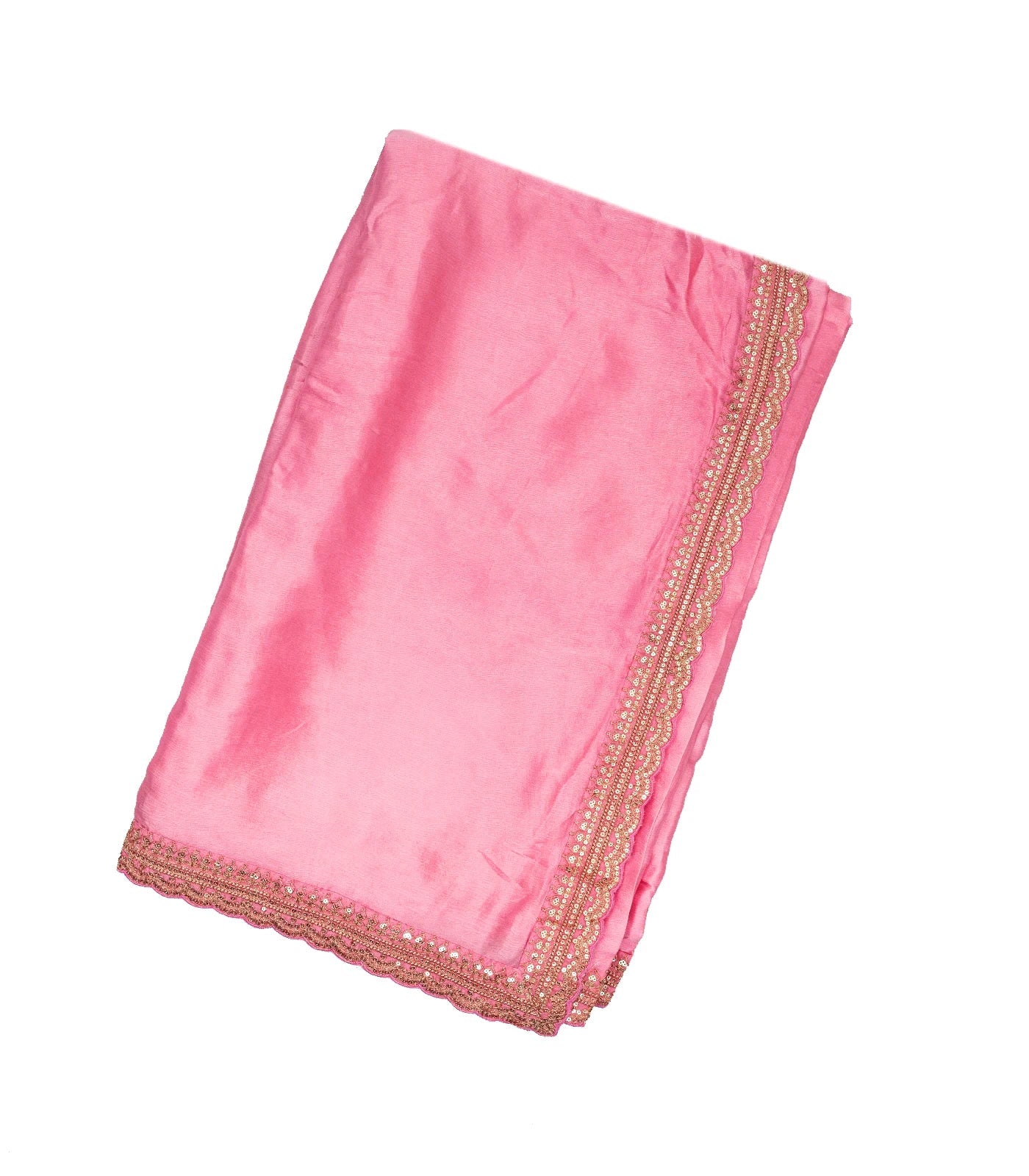RmKV Bubble-gum Pink Woven Satin Saree With Embroidered Floral Motifs