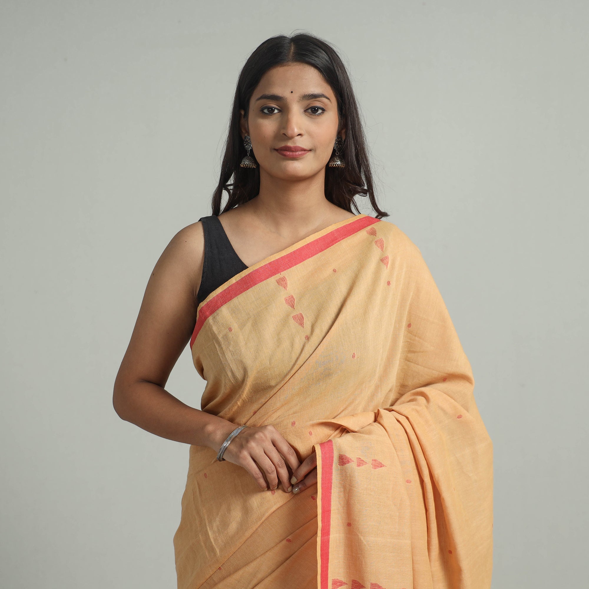 SASHA Brown - Handloom Cotton Phulia Jamdani Saree with Tassels 17 - view 3