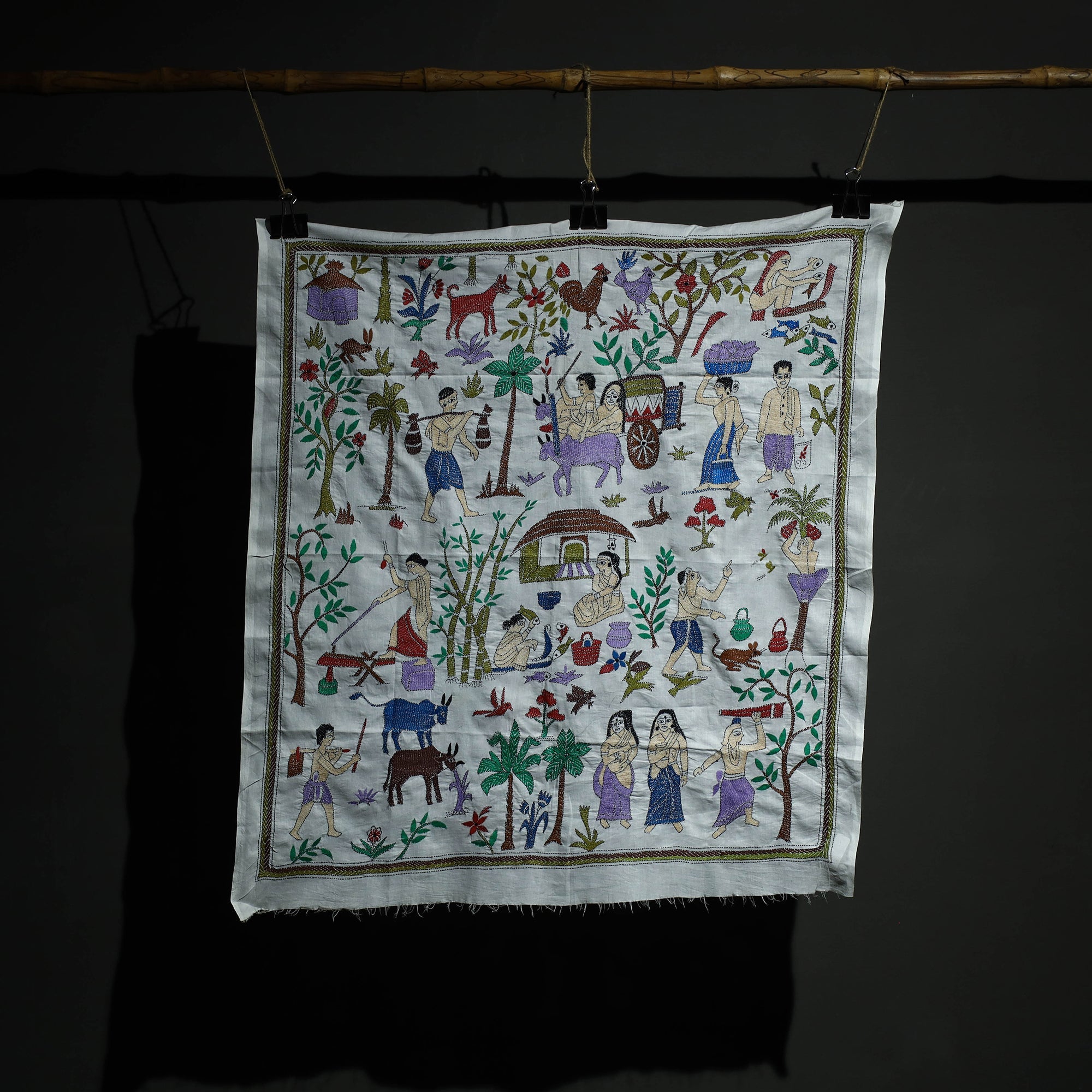 AFROZA KHATUN KANTHA ARTISTAN Bengal Kantha Hand Embroidery Cotton Wall Hanging (35 x 38 in)
