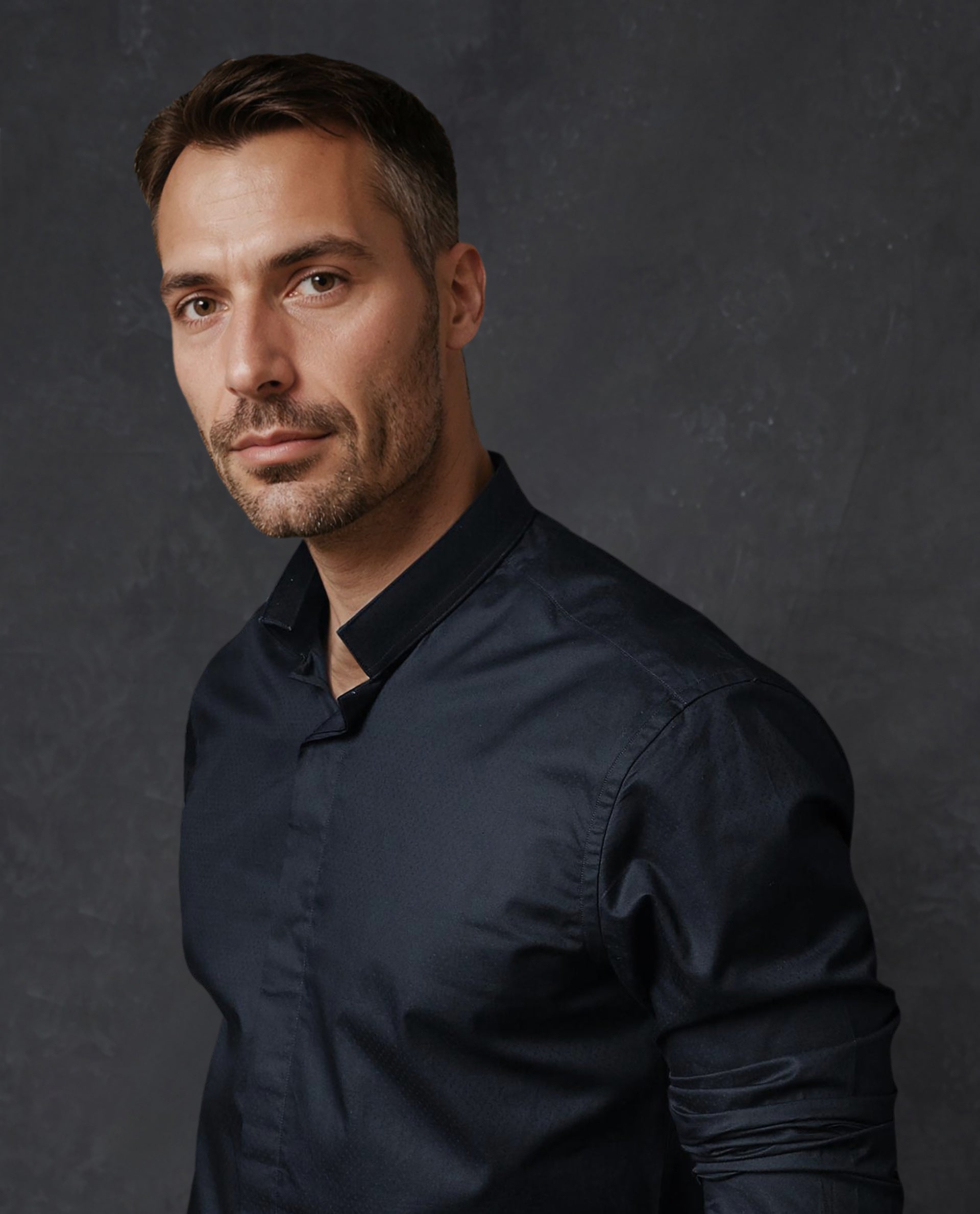 Rare Rabbit Men's Radon Navy Cotton Fabric Mandarin Collar Full Sleeves Solid Shirt - view 3