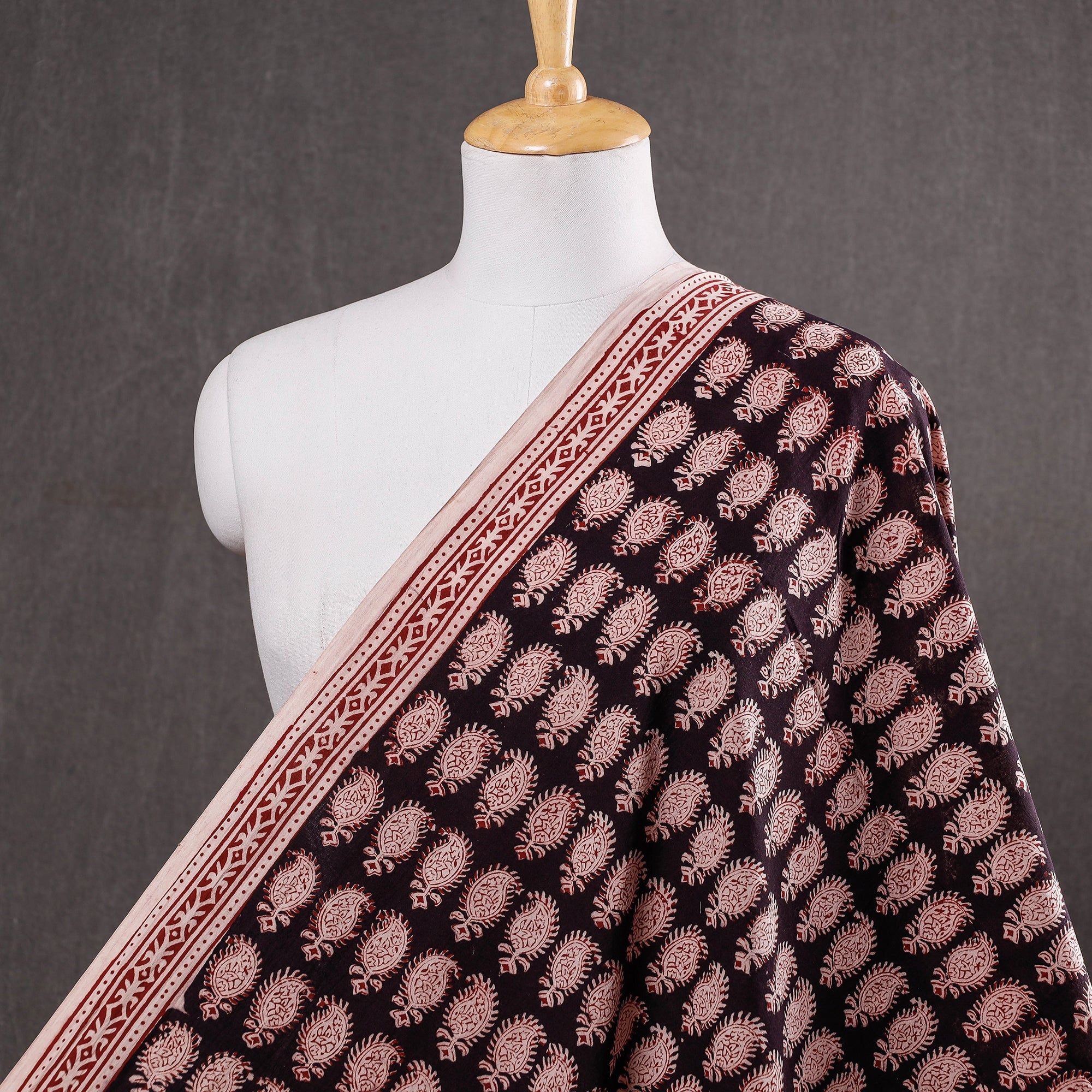 BAGH PRINTS BY UMAR FARUK KHATRI Black - Bagh Block Printed Natural Dyed Cotton Fabric