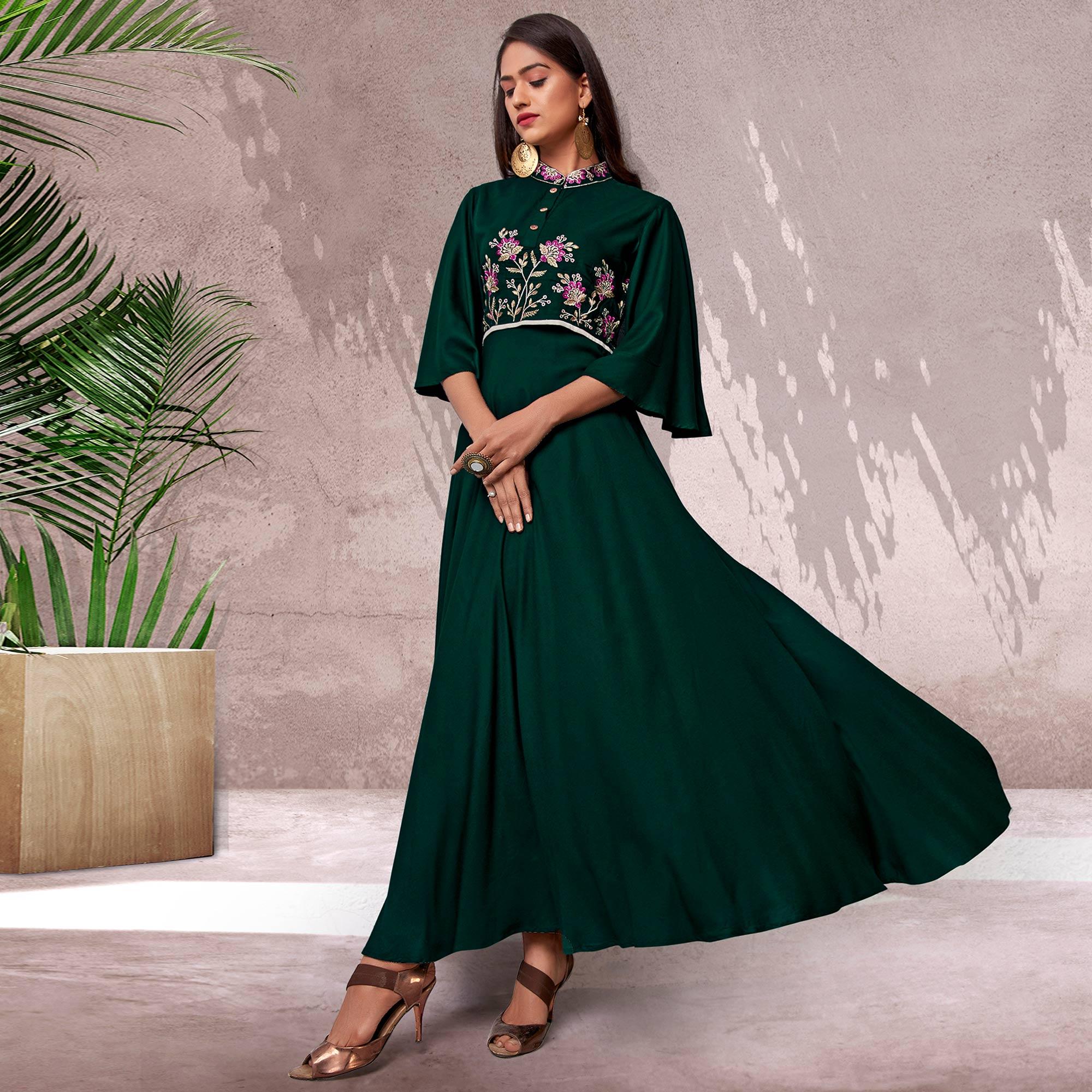Green gowns – BlackTree green-floral-embroidered-rayon-gown