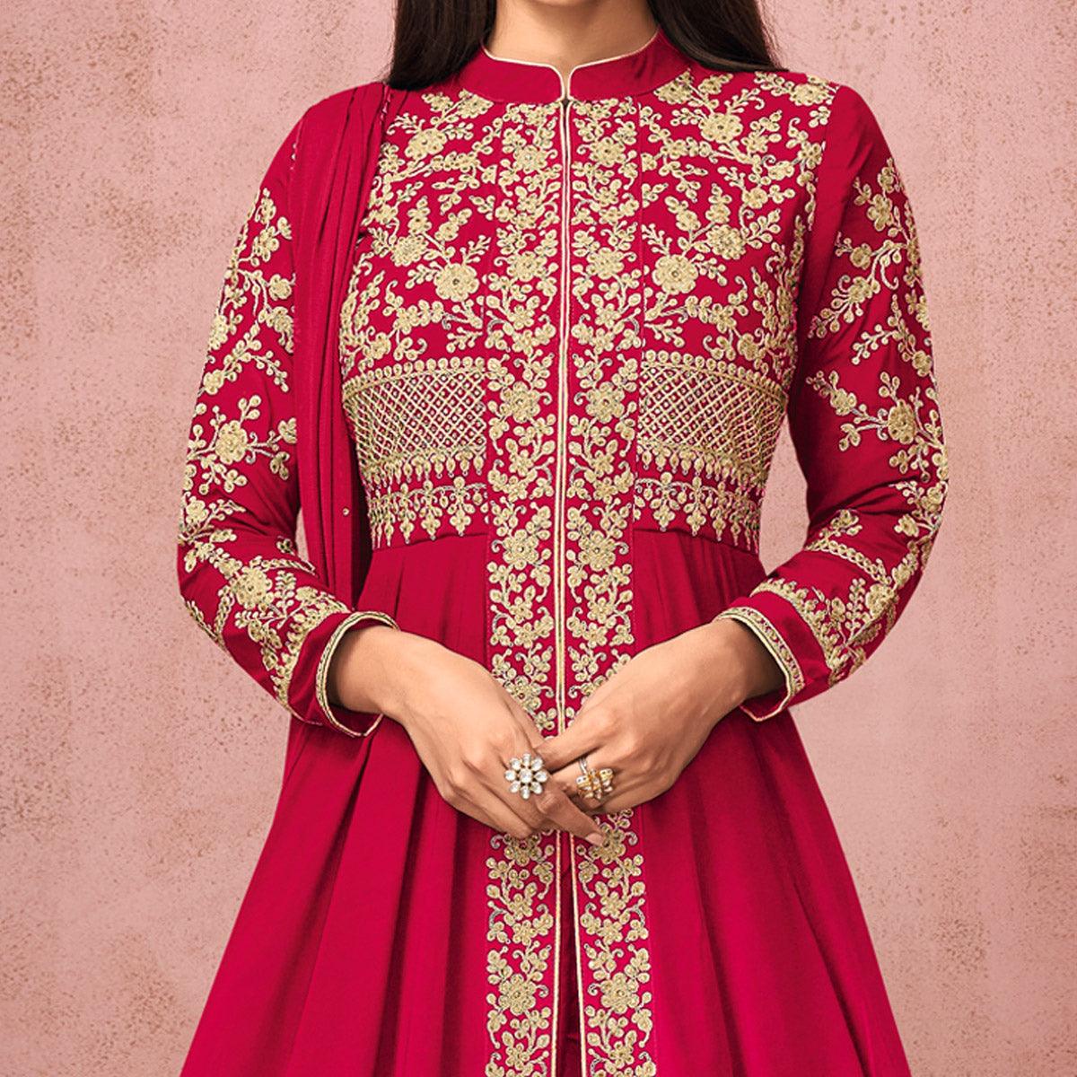 Peachmode Seller Dark Pink Partywear Embroidered Georgette Anarkali Suit - view 2