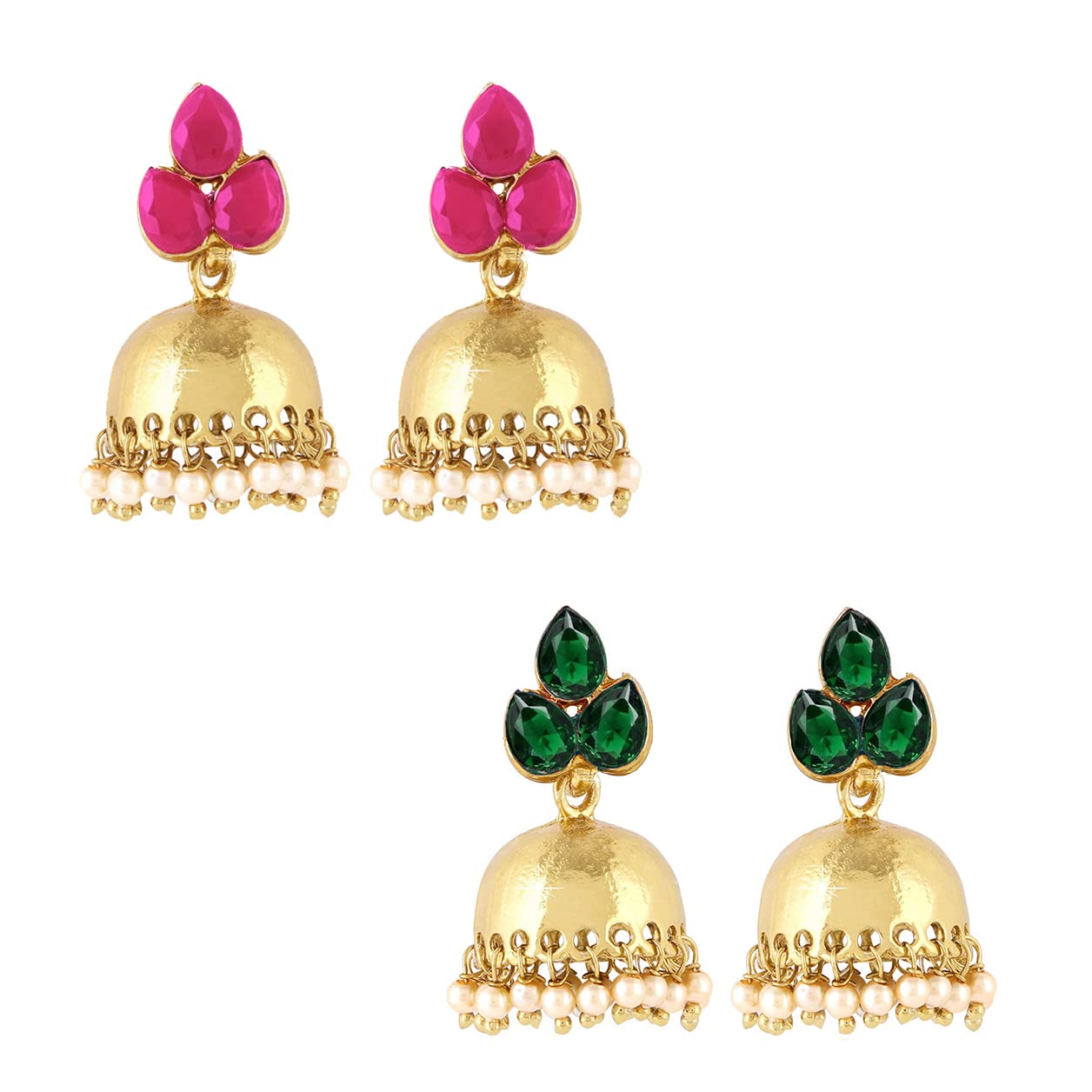 Yellow Chimes Earrings for Women & Girls | Traditional Gold Plated 2 Pairs Jhumka Earrings with Hanging Pearls | Dome Shape Jhumki Earring | Birthday 
