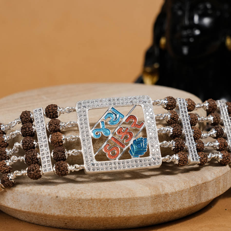 Prinjal Jewellers Rudraksha Silver Jay Thakar Five Lines Bracelet