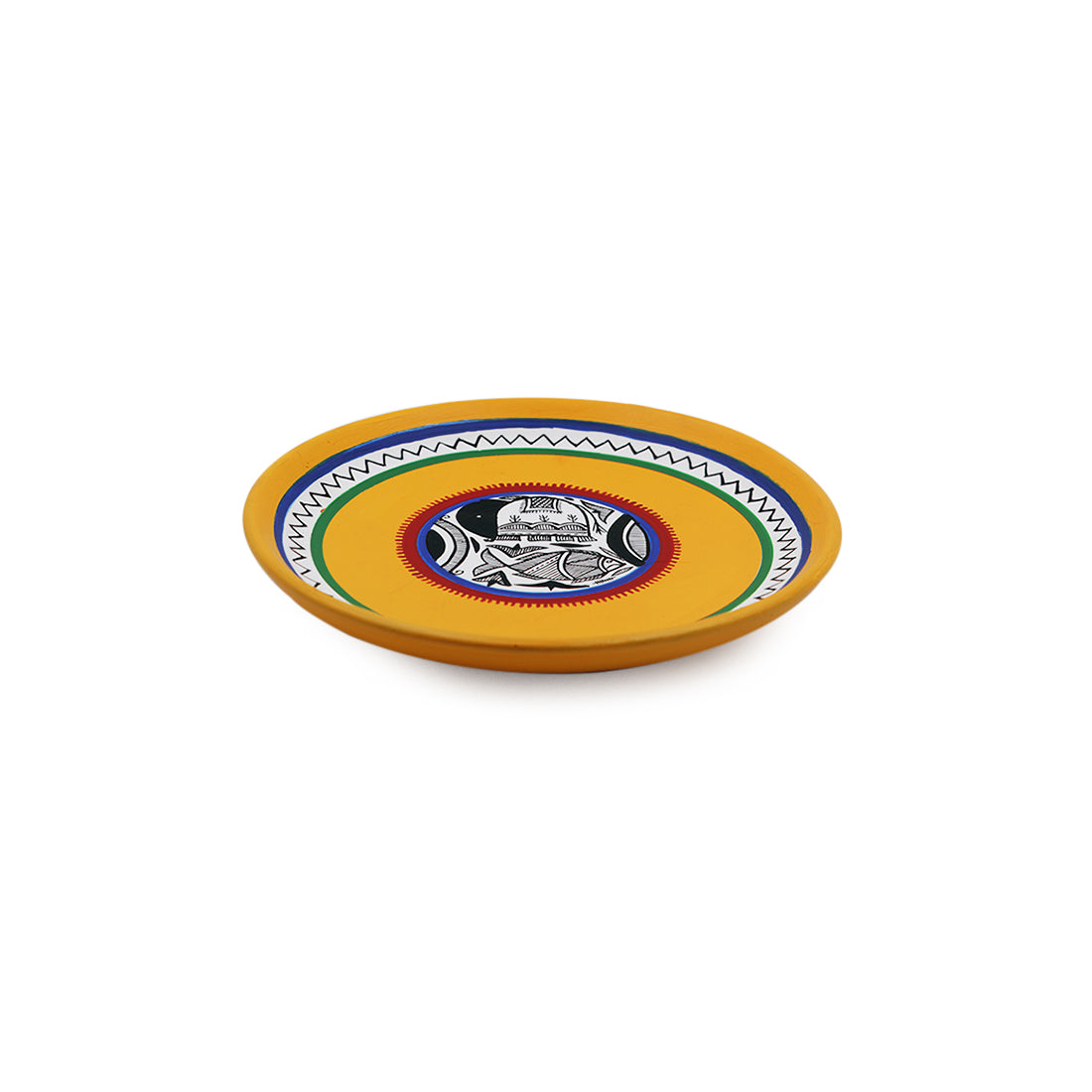 EXCLUSIVELANE 'The Madhubani Tales' Hand Painted Terracotta Wall Plates Wall Décor (8 inch, Set of 2, Yellow) - view 3