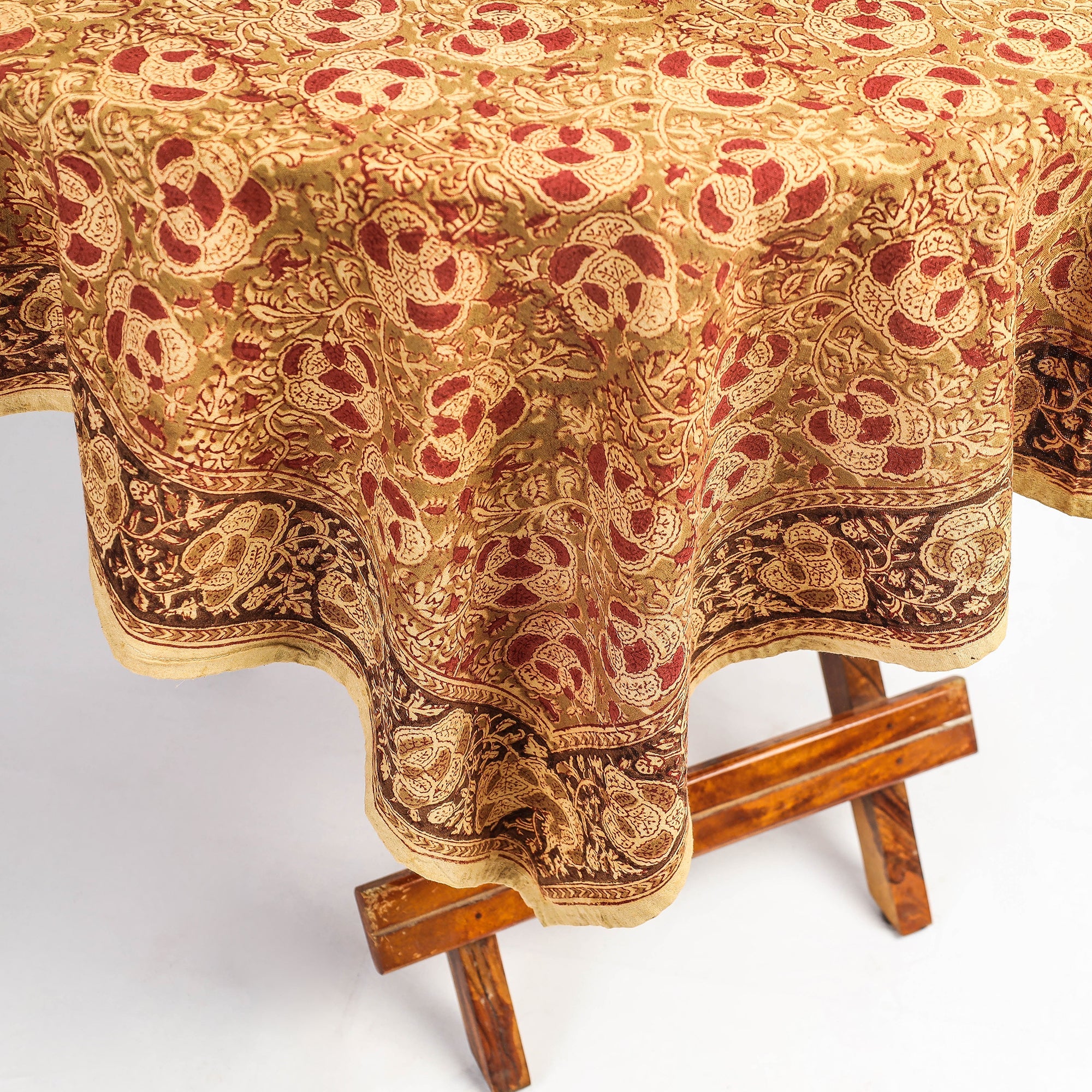PITCHUKA SRINIVAS KALAMKARI PEDANA Brown - Original Pedana Kalamkari Block Printed Cotton Table Cover (45 x 45 in) - view 2