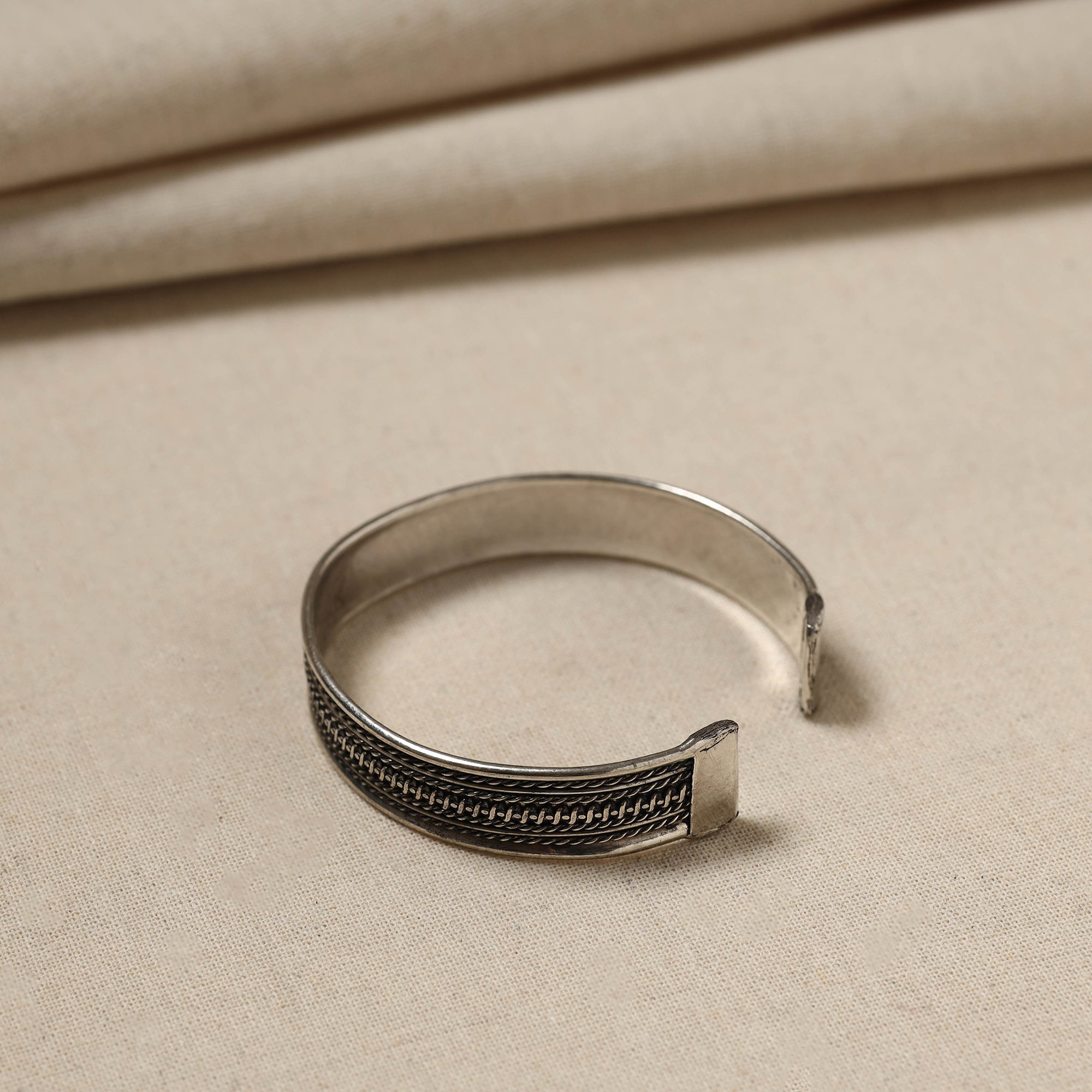 WHITE RIVER STORIES Antique Finish Oxidised German Silver Bangle / Cuff Bracelet (Adjustable)