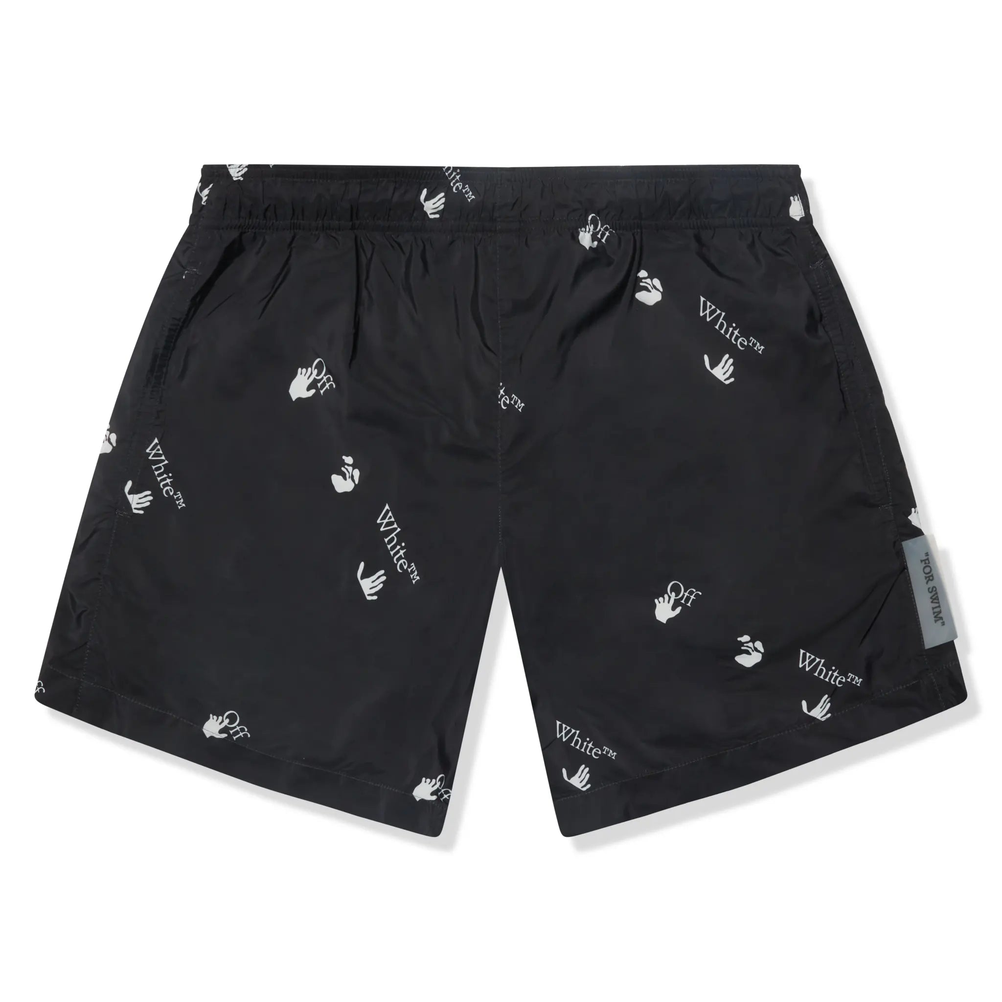 Preloved - Off-White Hands Off Print Black Swim Shorts