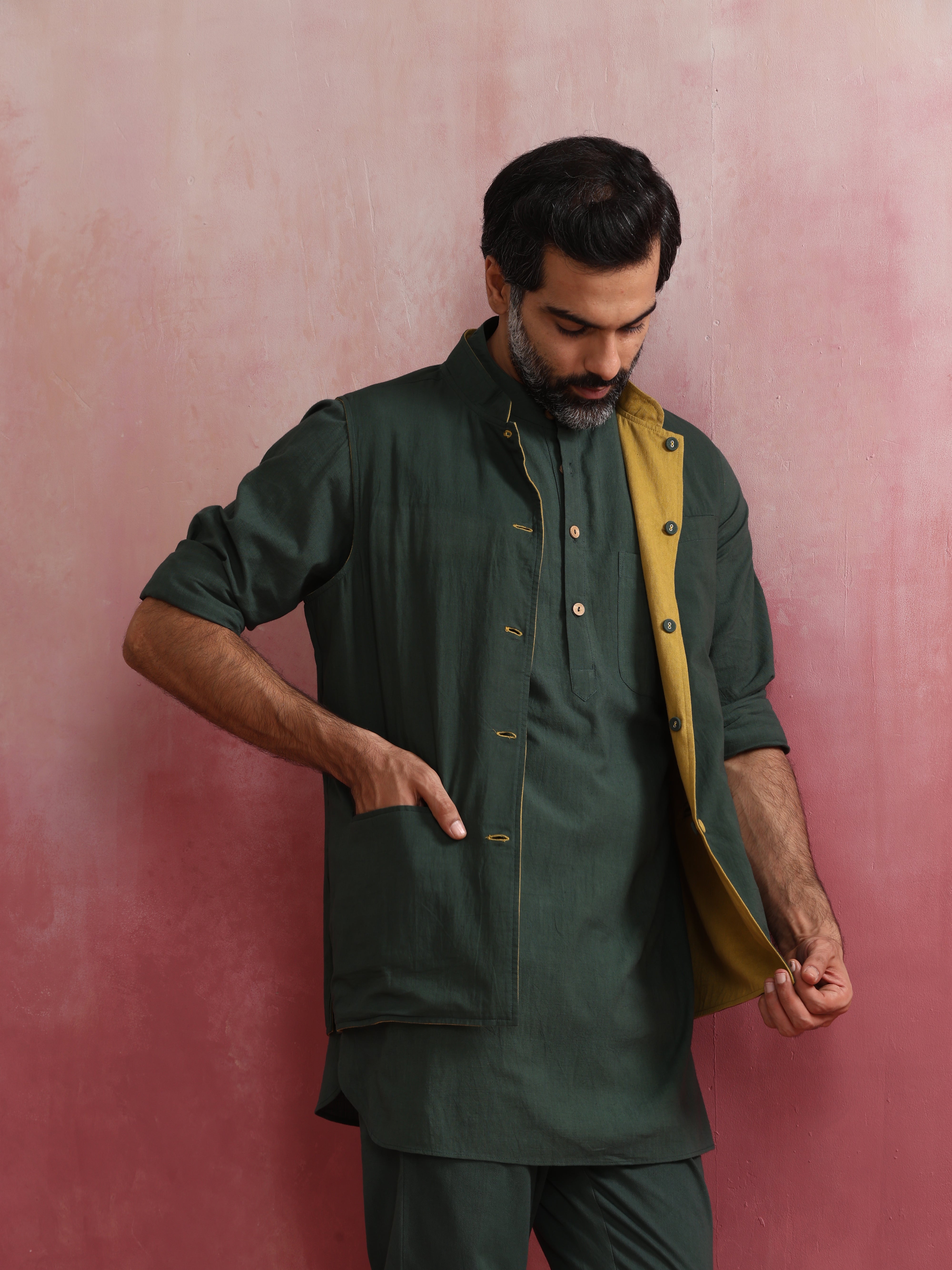 trueBrowns Men's Mustard Reversible Nehru Jacket - view 2