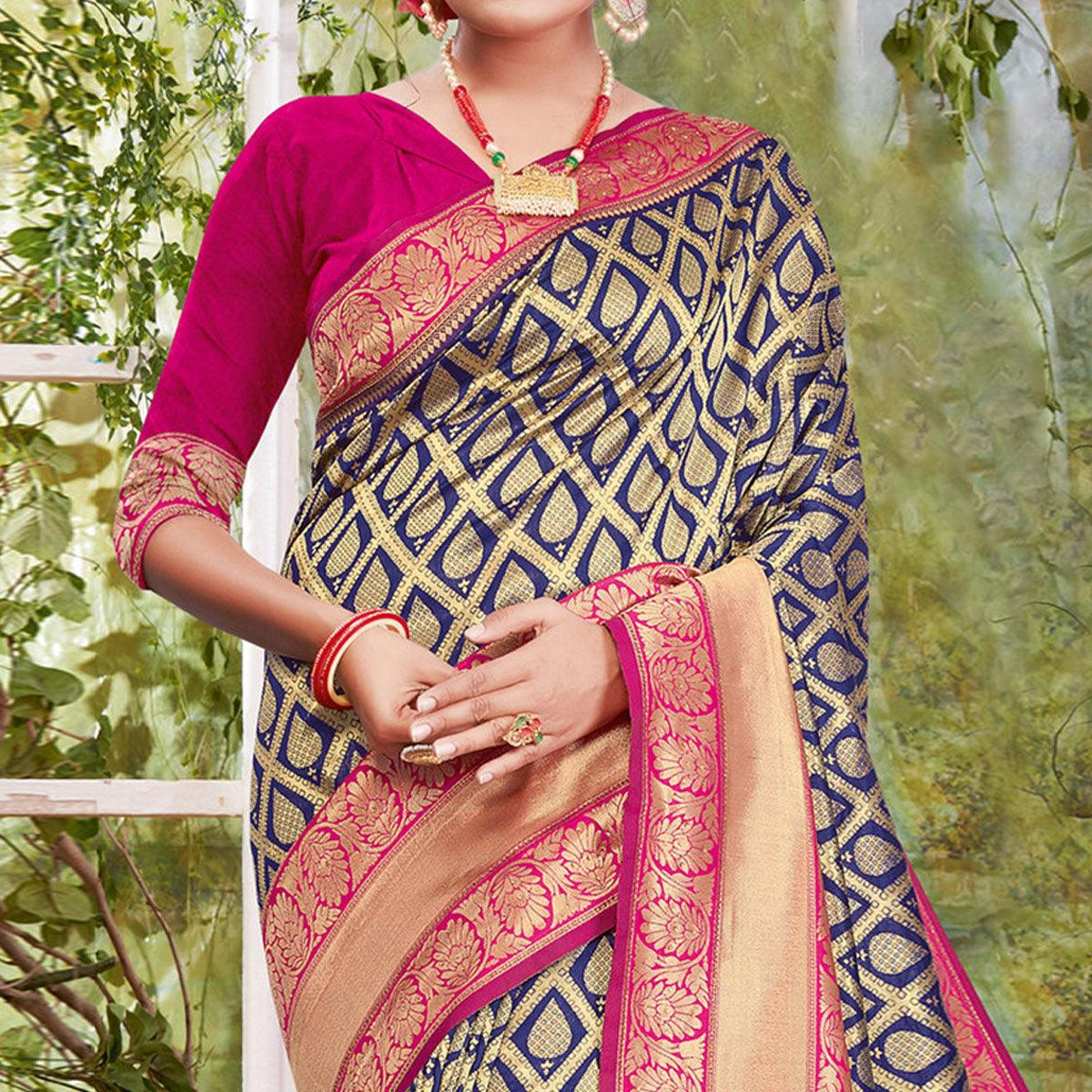 Peachmode Imposing Blue Coloured Festive Wear Woven Silk Saree - view 2