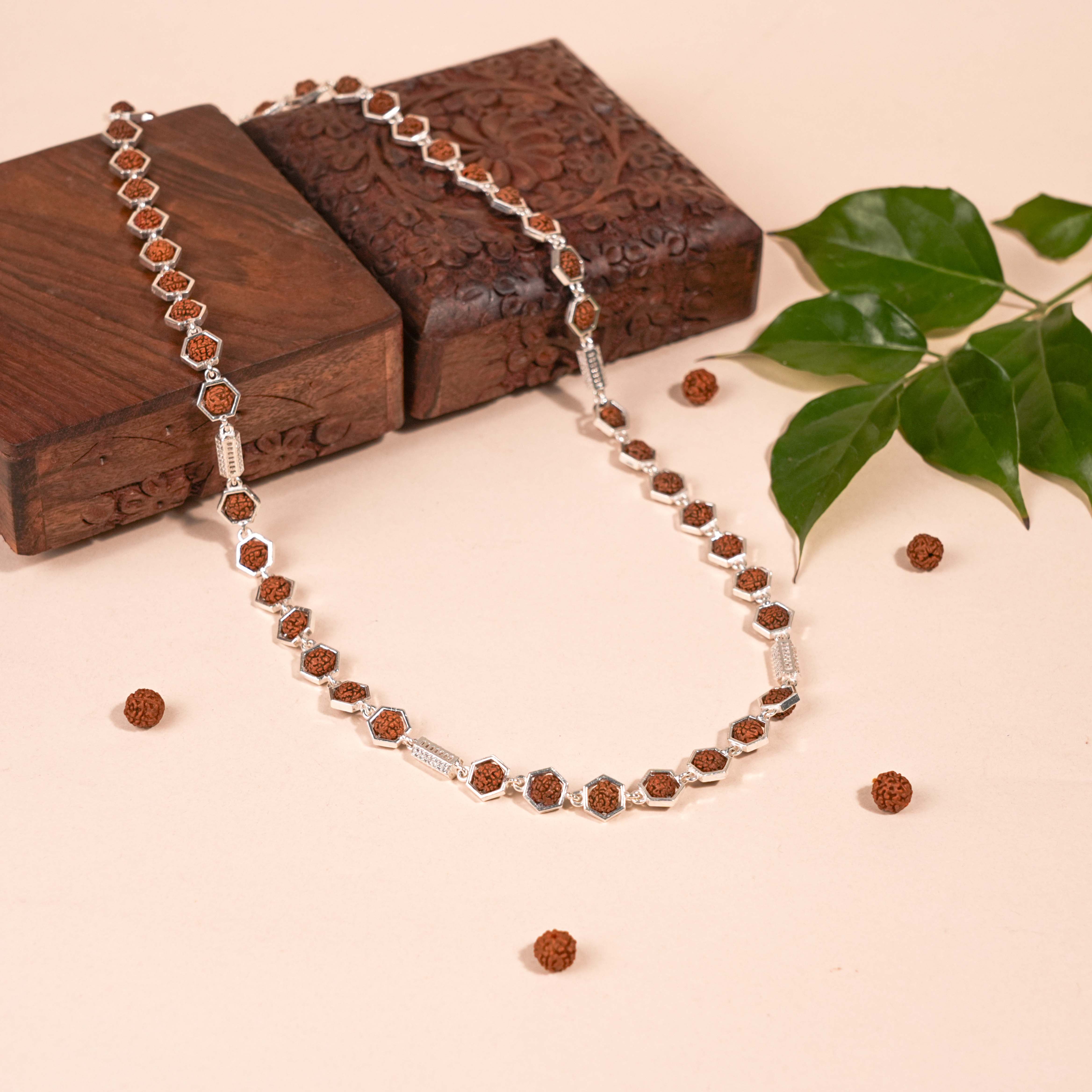 Prinjal Jewellers Rudraksha Silver Mala (Hexagon Ring With Cylinder) - view 2