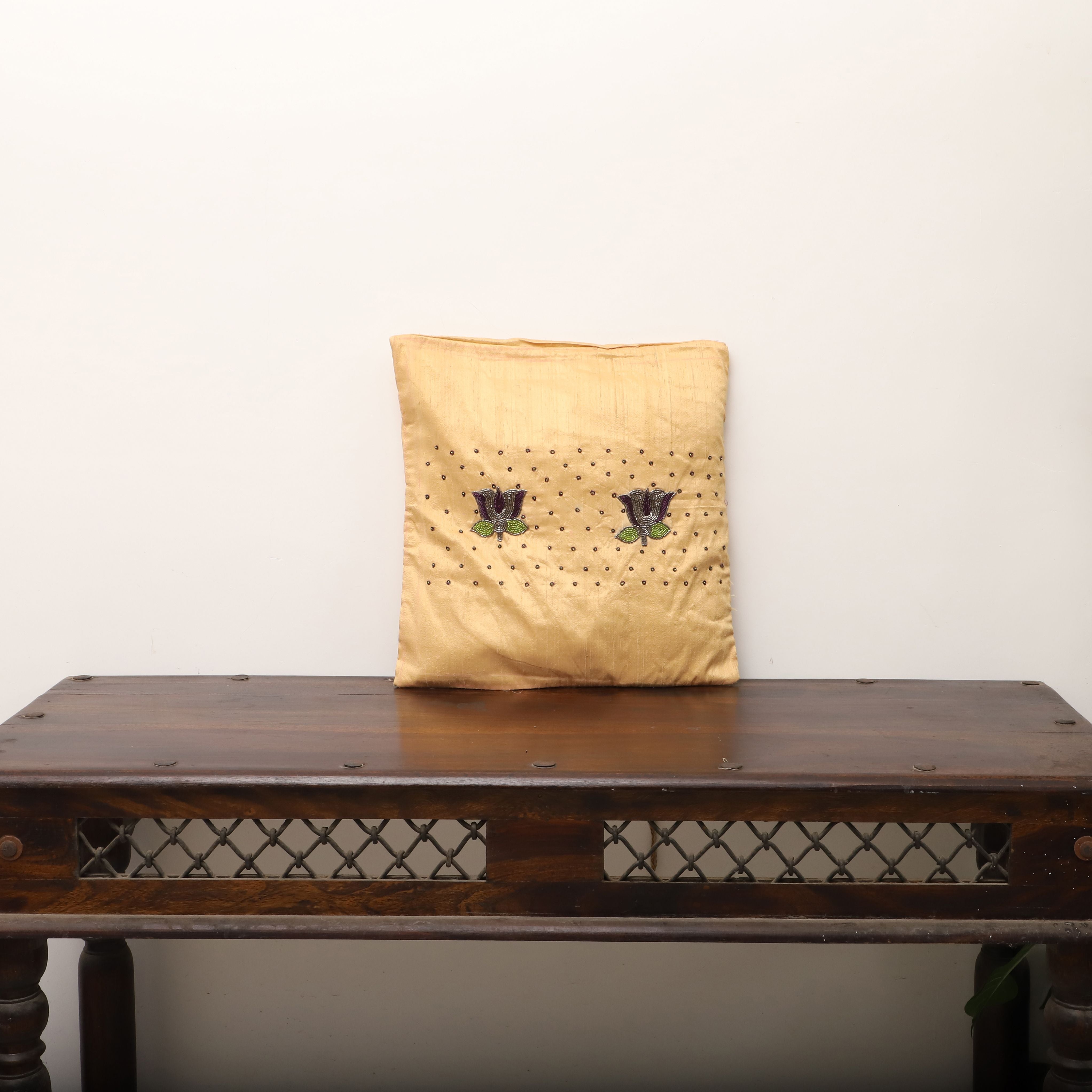 TICS Beige - Lotus Buta - Sequin & Beadwork Raw Silk Cushion Cover (Set of 5) - view 5