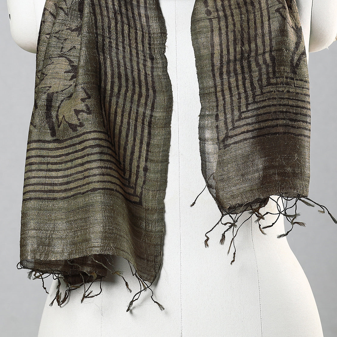 BINDAAS UNLIMITED Brown - Handloom Block Print Tussar Silk Bindaas Stole - view 3