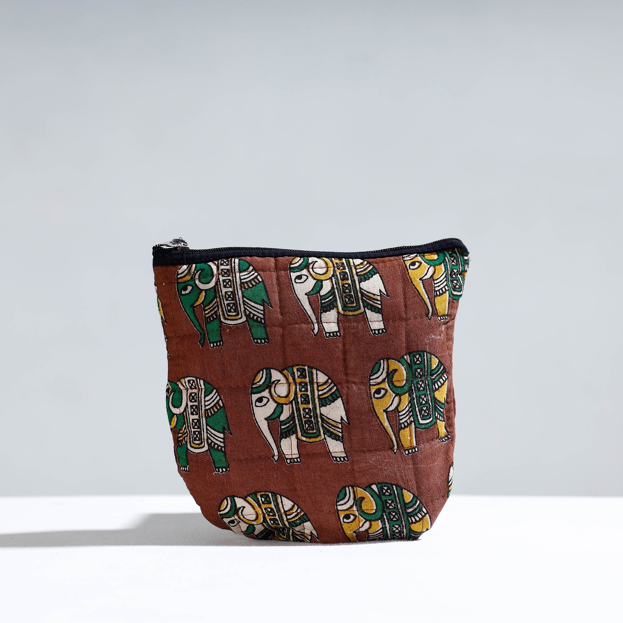 NOORI BAZAR Brown - Handmade Quilted Kalamkari Printed Utility Pouch 03
