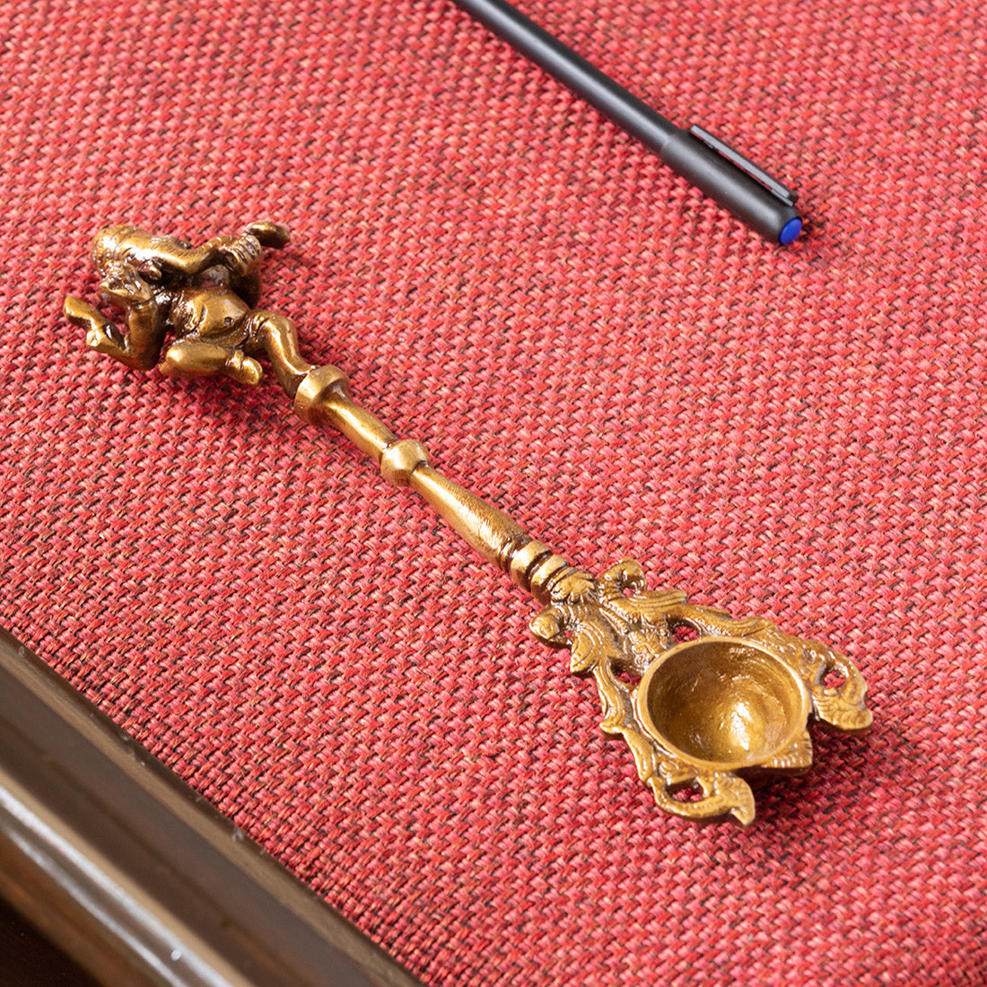 Hand-etched ghee pooja – EXCLUSIVELANE 'Versatile Vinayaka' Hand-Etched Ghee/Pooja Hawan Spoon In Brass (9 inch)