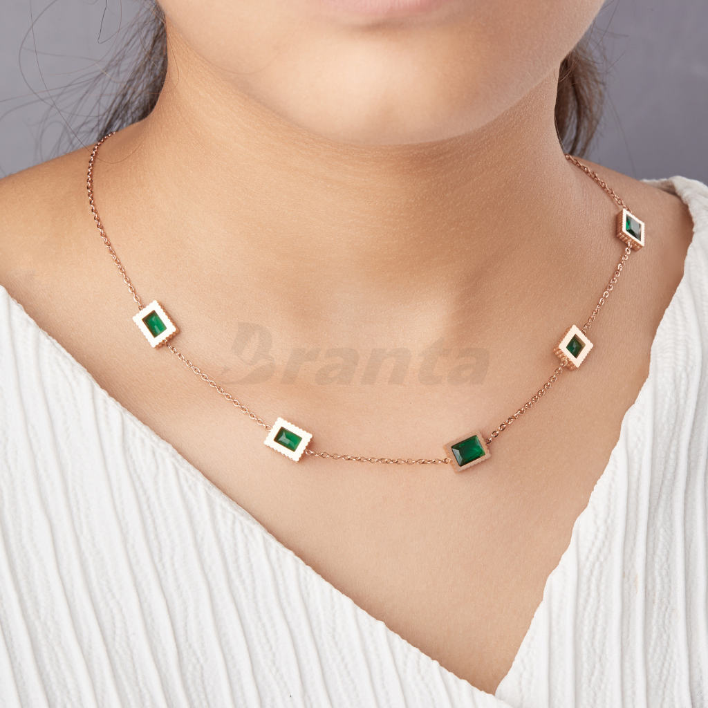 Branta Green Emerald Rose Gold Necklace