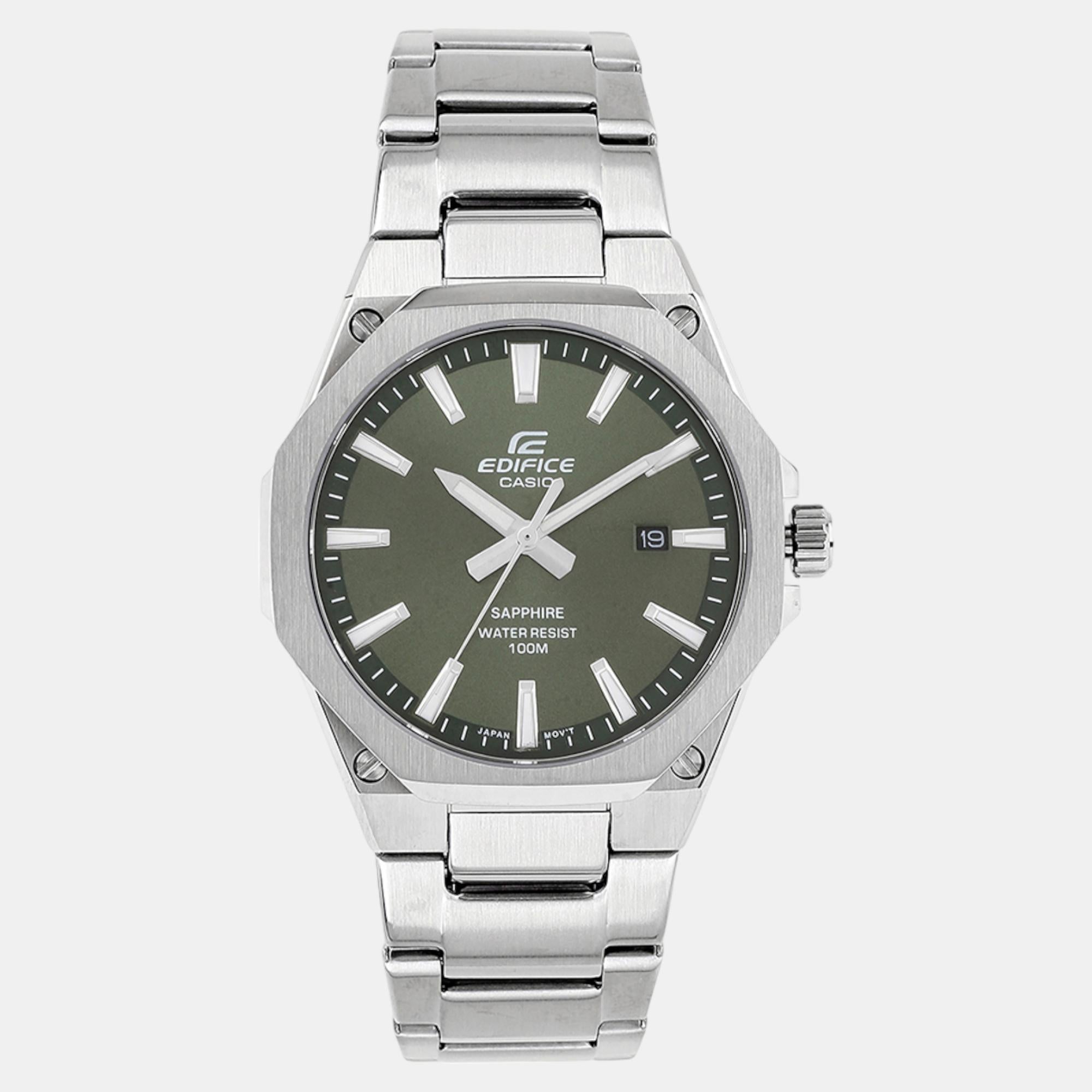 Casio Edifice Men Quartz Green Dial Analog Stainless Steel Watch ED603