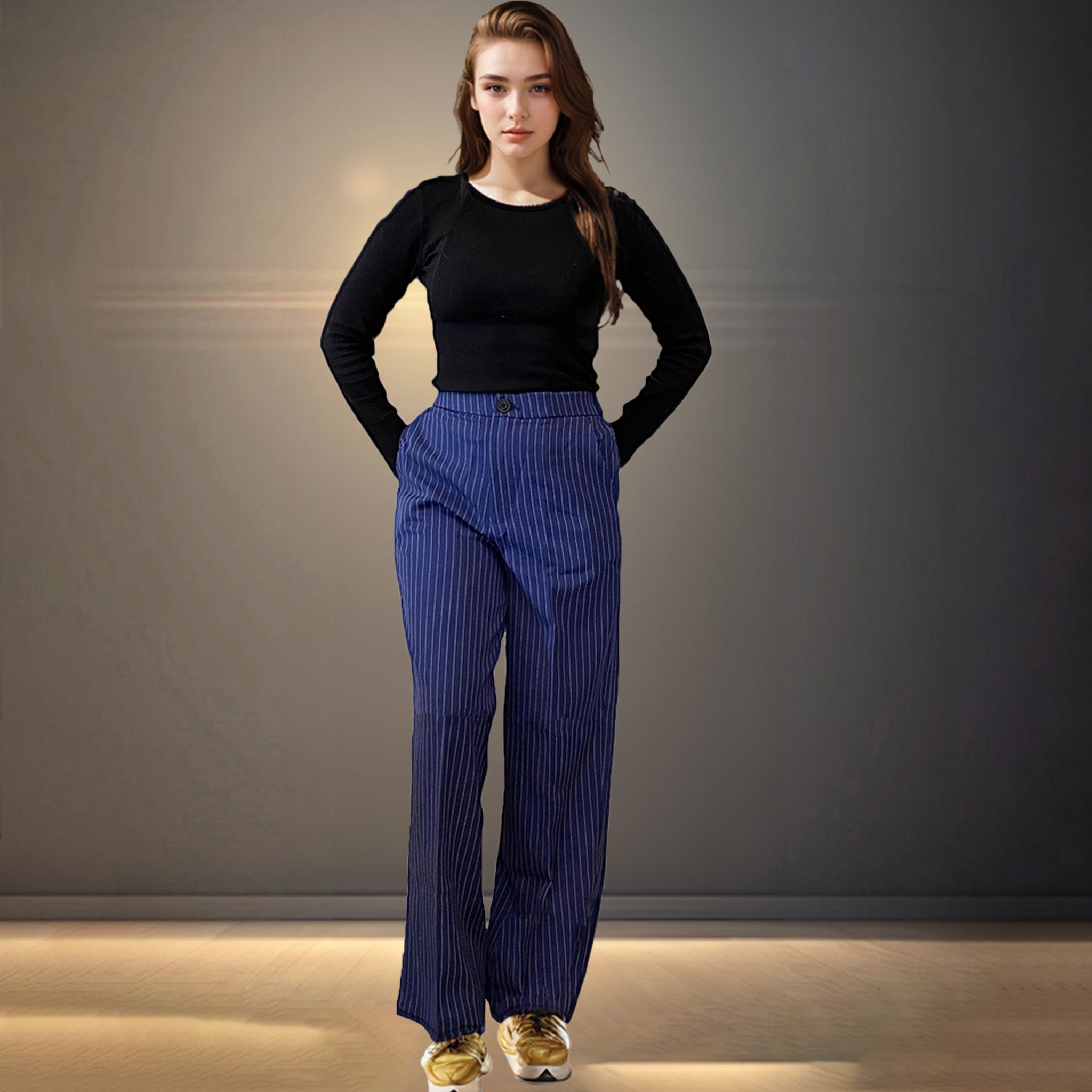IZF Blue Striped Korean Baggy Pants