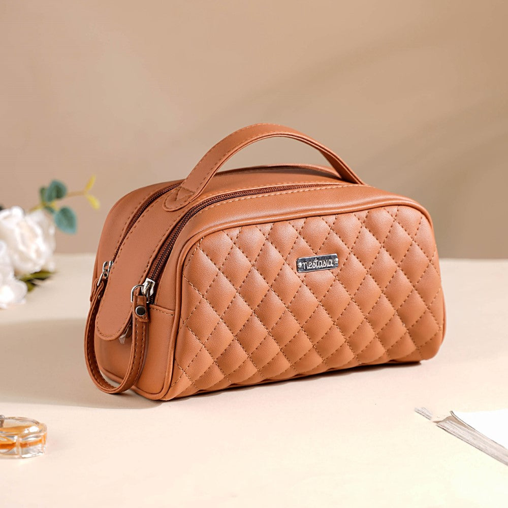Nestasia Multipurpose Quilted Vanity Pouch Brown
