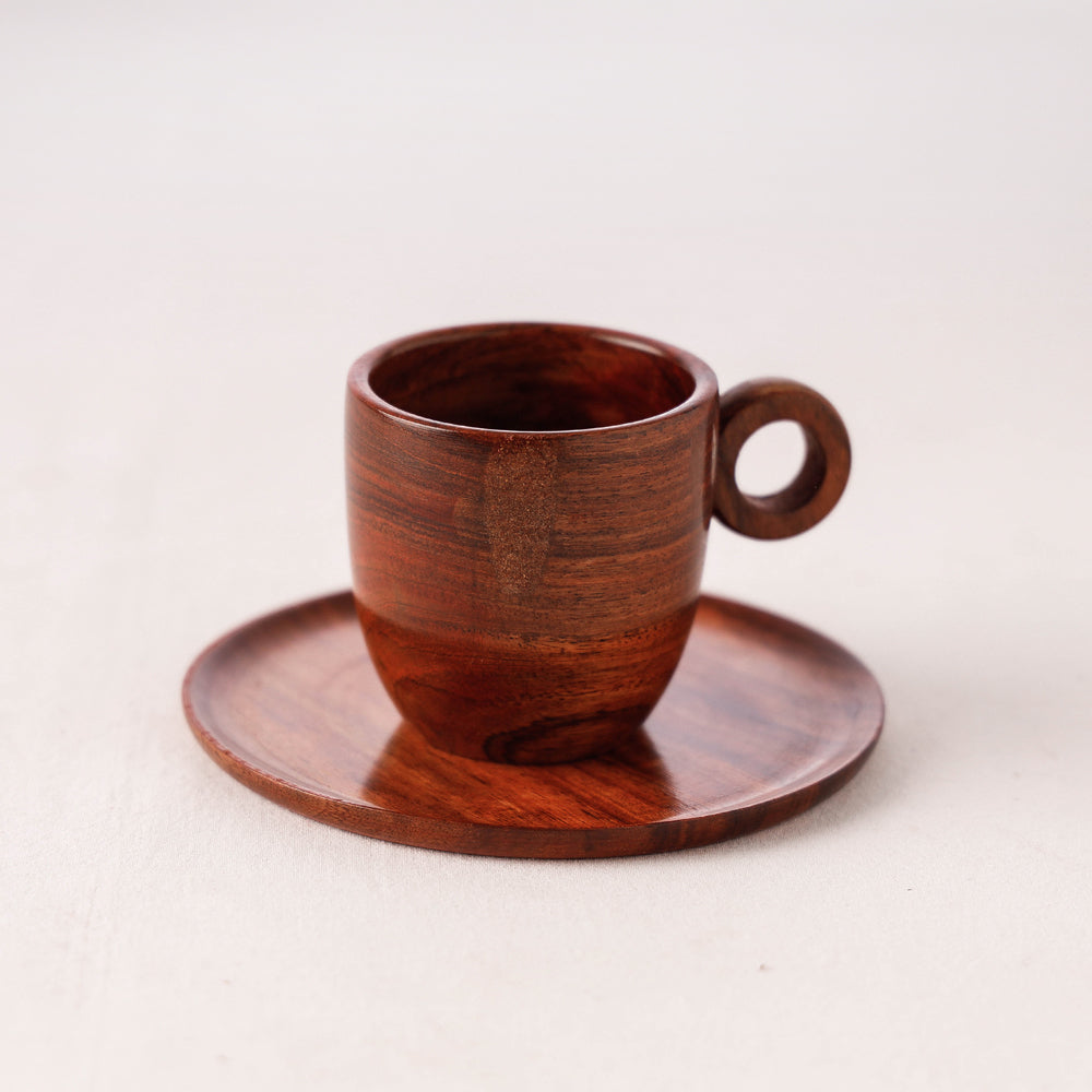 HAVELI CHRONICLES Brown - Handcrafted Sheesham Wooden Cup Plate Set