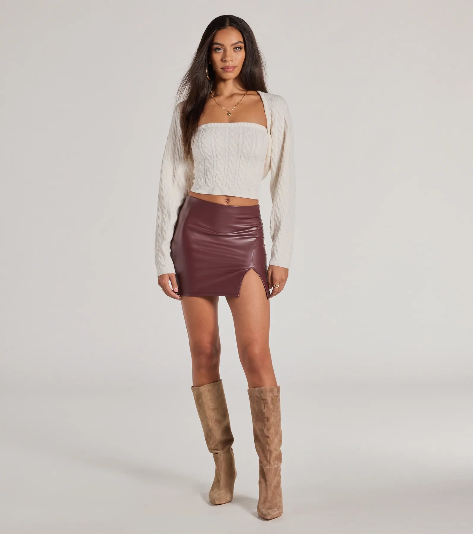 Windsor Cozy Glam Cable Knit Long Sleeve Bolero - view 3