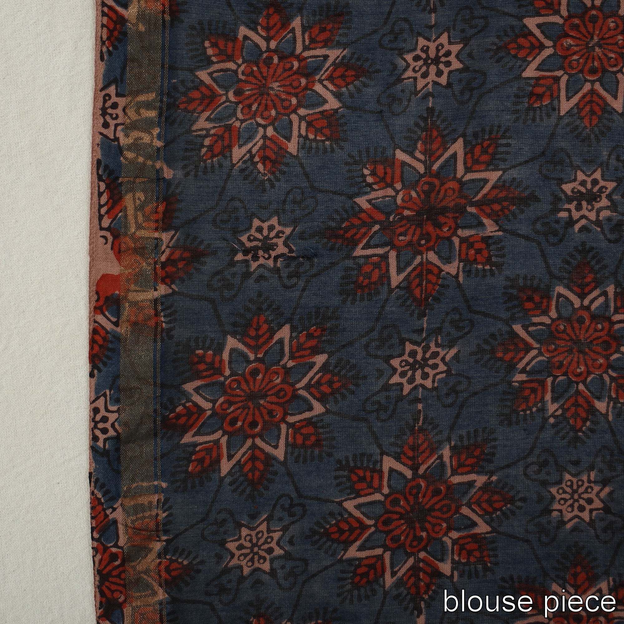 AJRAKH BY JABBAR KHATRI Brown - Chanderi Silk Block Printed Ajrakh Saree 01 - view 7