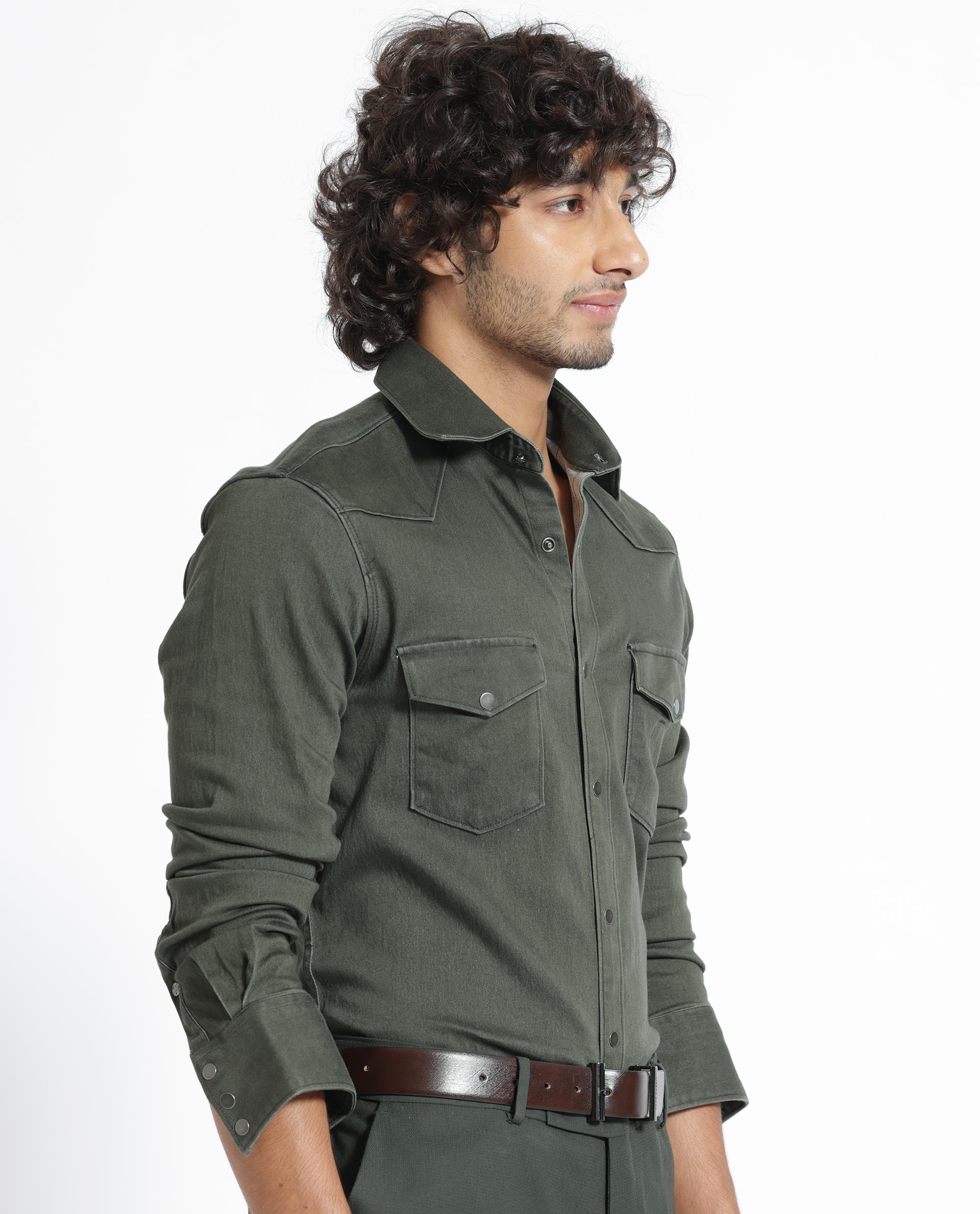 Rare Rabbit Men's Xenon Olive Cotton Polyester Fabric Full Sleeves Solid Shirt - view 12