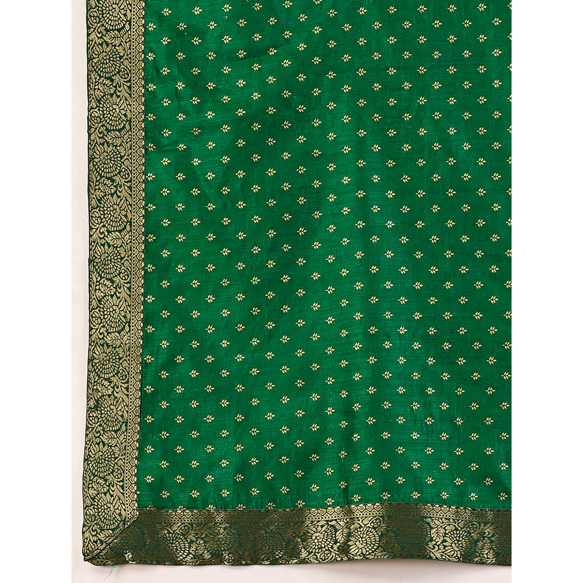 BlackTree green-floral-foil-printed-vichitra-silk-saree-with-lace-border - view 9