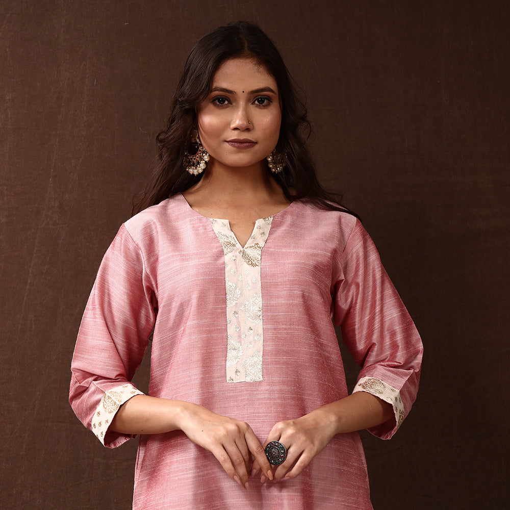 ITOKRI CASUALS Baby Pink - Silk Plain Long Kurta