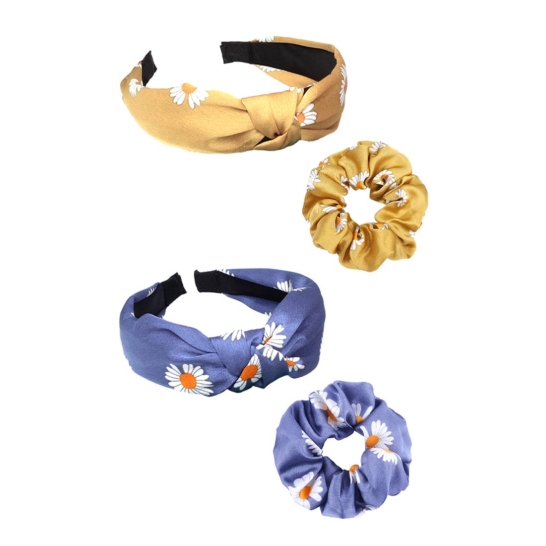 Yellow Chimes Hair Band for Girls Women Hair Accessories for Girls 2 Pcs Hairband & Scrunchies Set For Women Floral Printed 2 Pcs Satin Scrunchies Hea