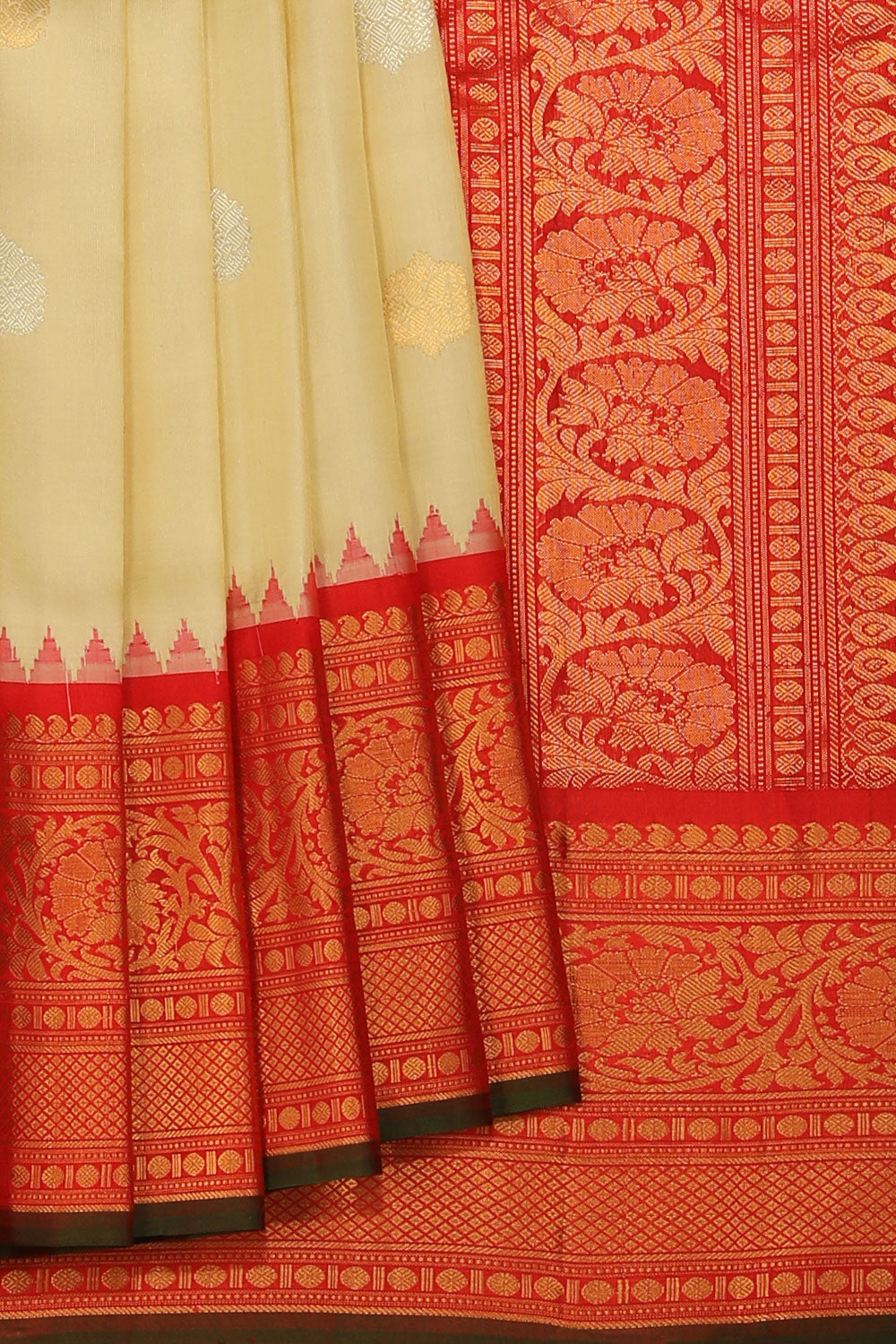 Kalanjali Gadwal Beige Saree – Women's