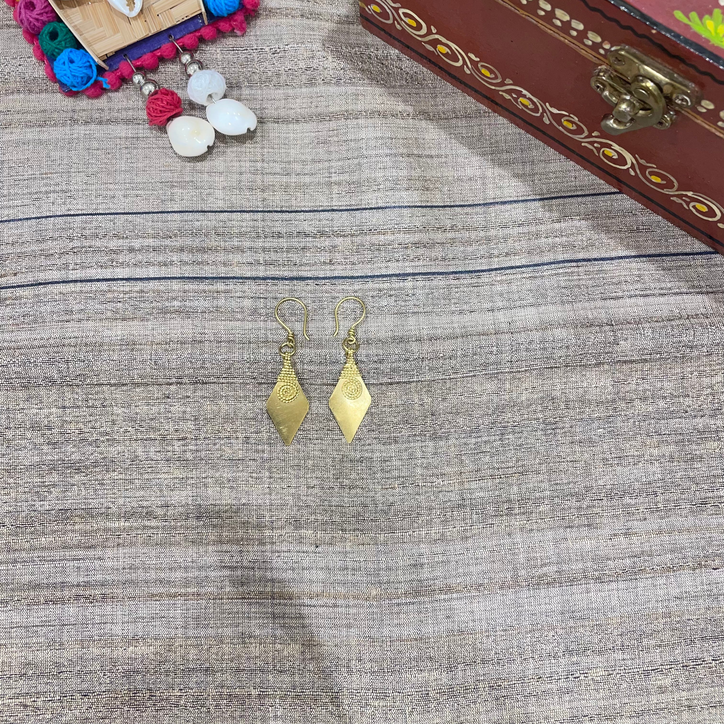 IndianVillèz Rhombus Shape Handcrafted Dokra Tribal Earring
