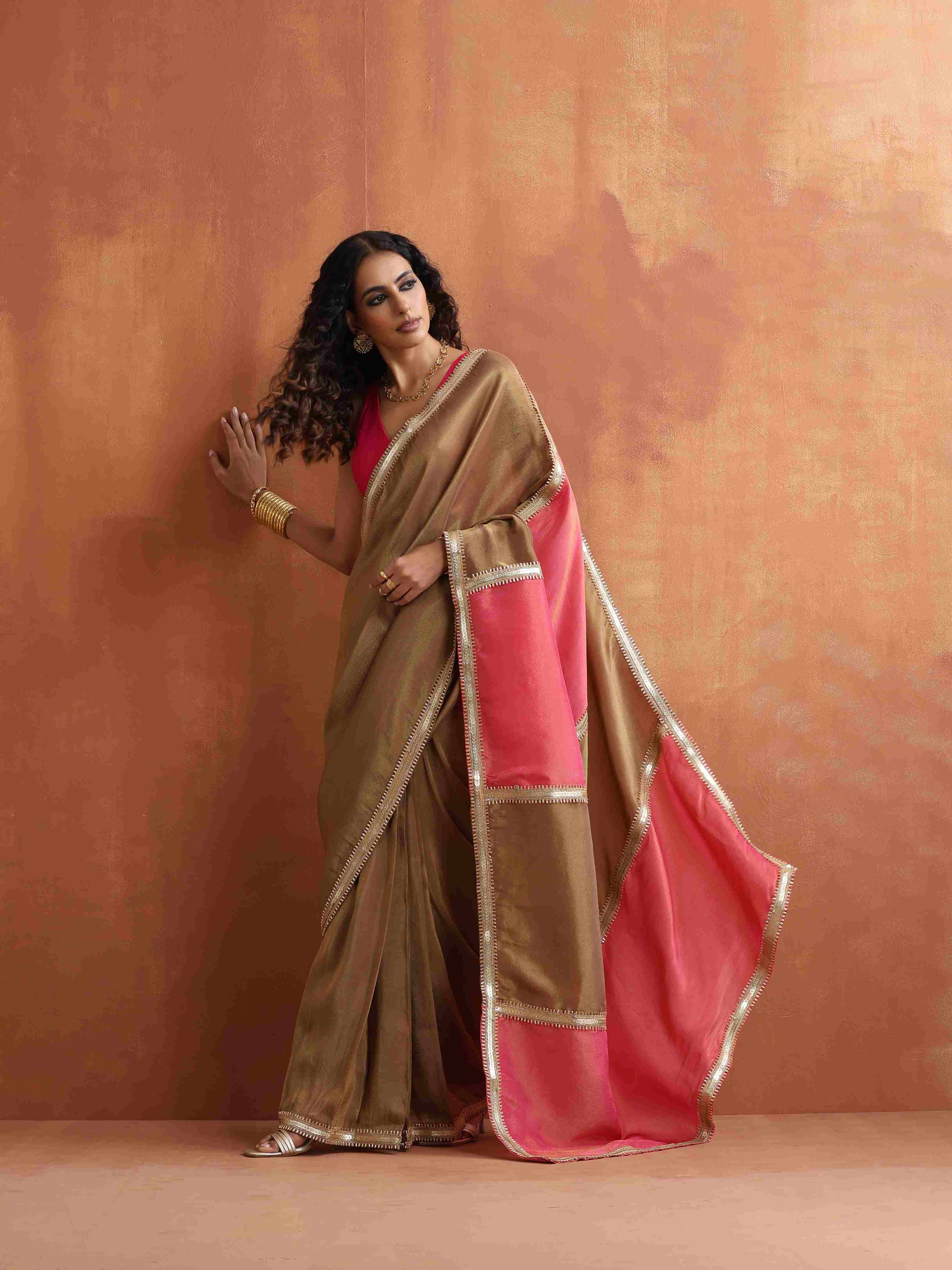 trueBrowns Bronze Tissue Ready To Wear Saree – Women's - view 2