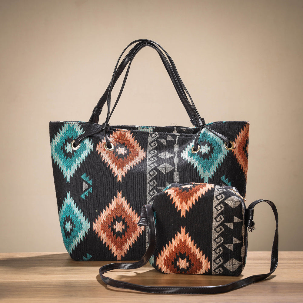 KACHCHH JI CHHAAP Black - Handcrafted Woven Cotton Shoulder Bag (Set of 2)