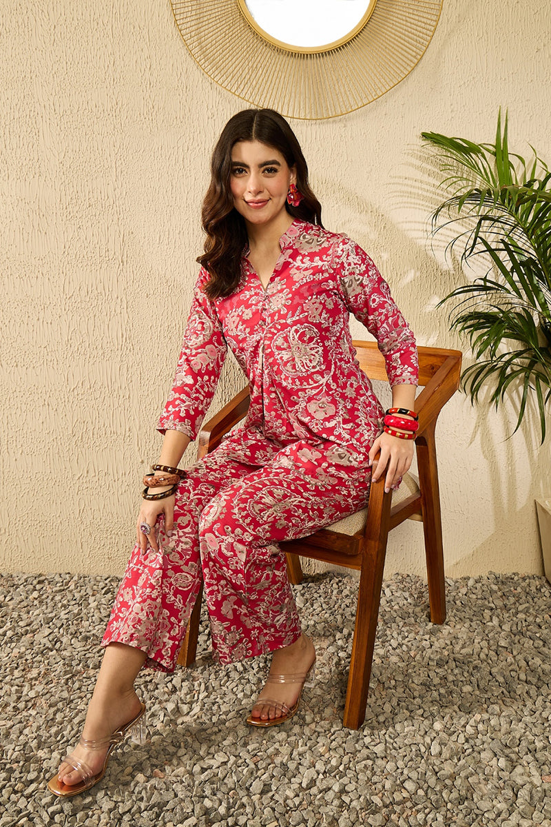 Ahika Red Rayon Blend Floral Printed Co-Ord Set VCORD1110 - view 6