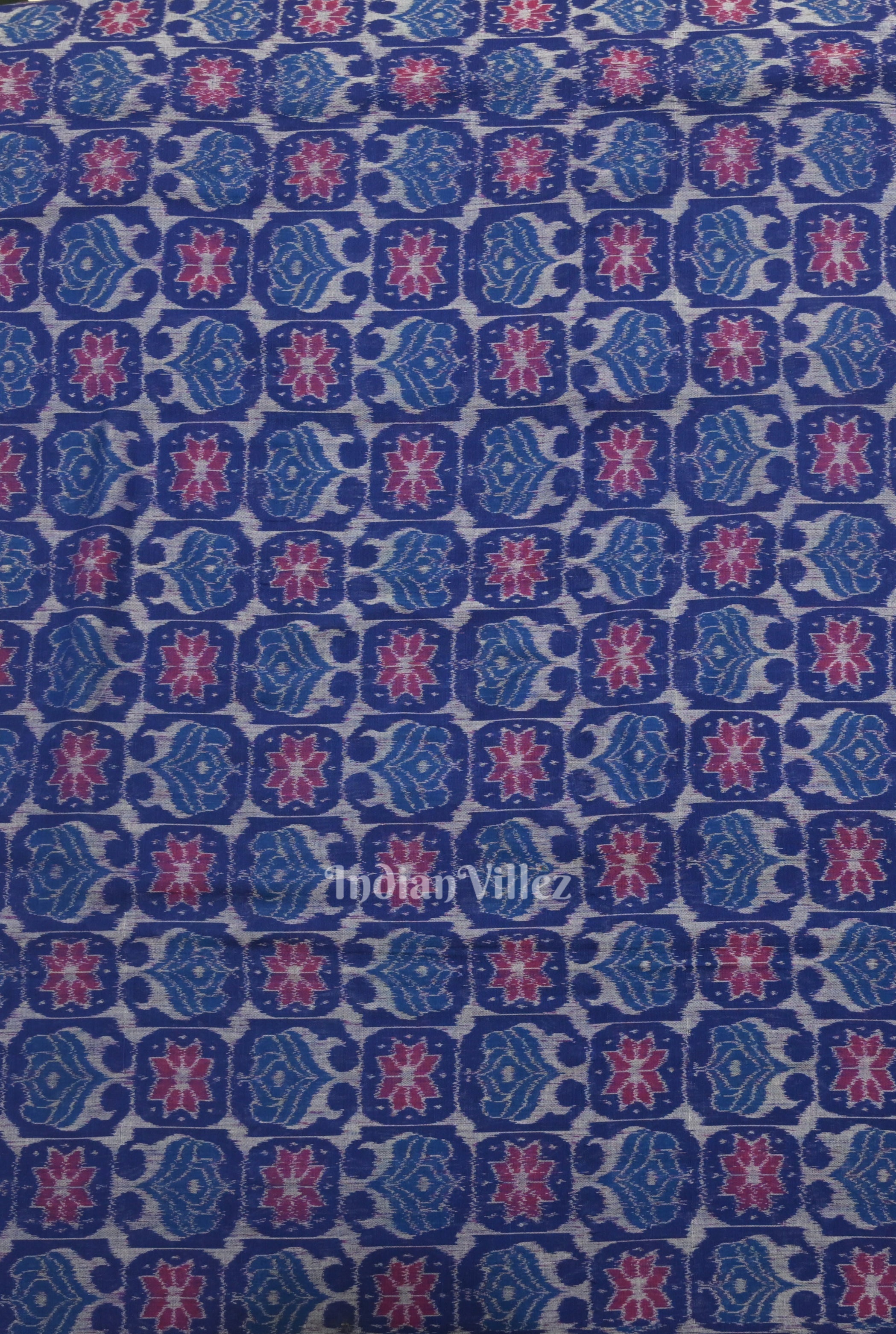 IndianVillèz Blue Flourish Pattern Sambalpuri Ikat Cotton Fabric - view 2