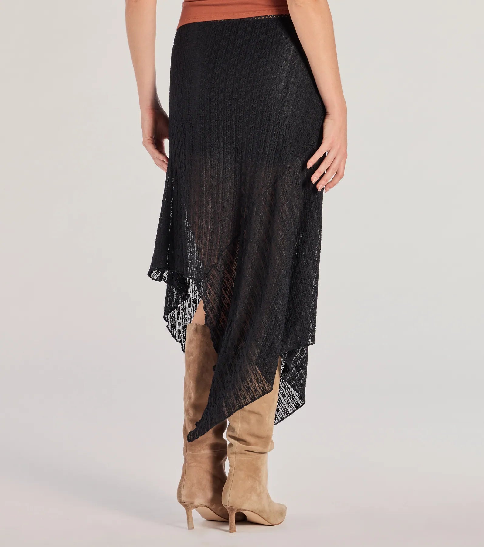 Windsor Boho Style Sheer Lace Asymmetric Midi Skirt - view 2