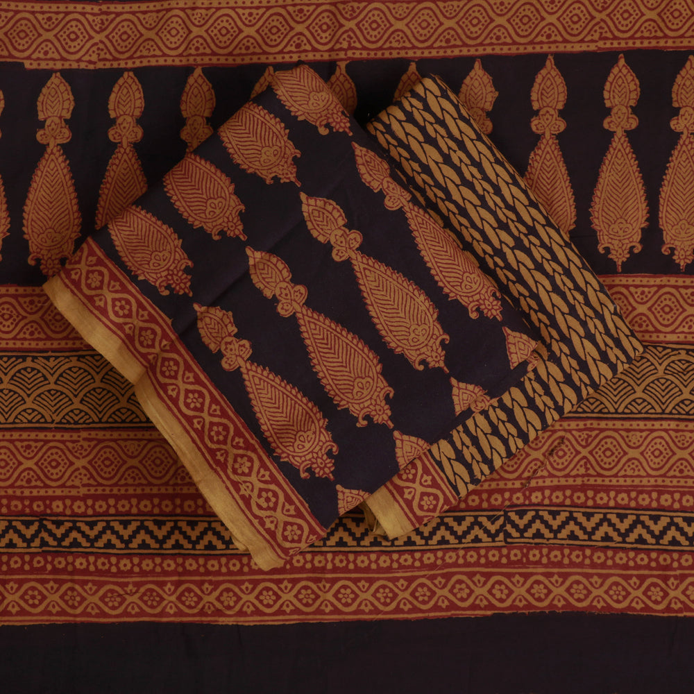 BAGH PRINTS BY UMAR FARUK KHATRI Black - 3pc Natural Dyed Cotton Bagh Print Suit Material Set - view 2