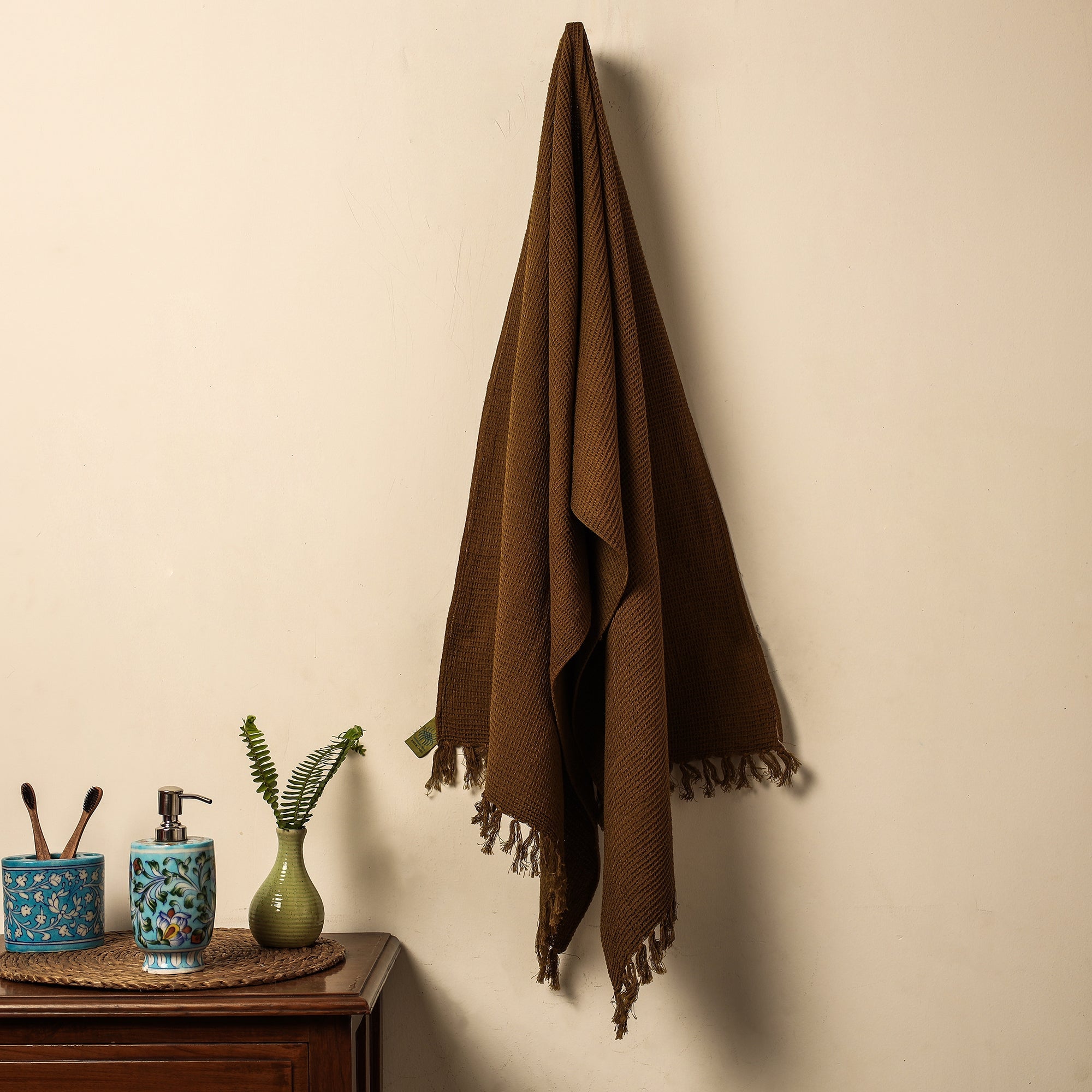 GYAN VIDYA HASTSHILP - BHARTESH Brown - Waffle Weave Handwoven Cotton Bath Towel