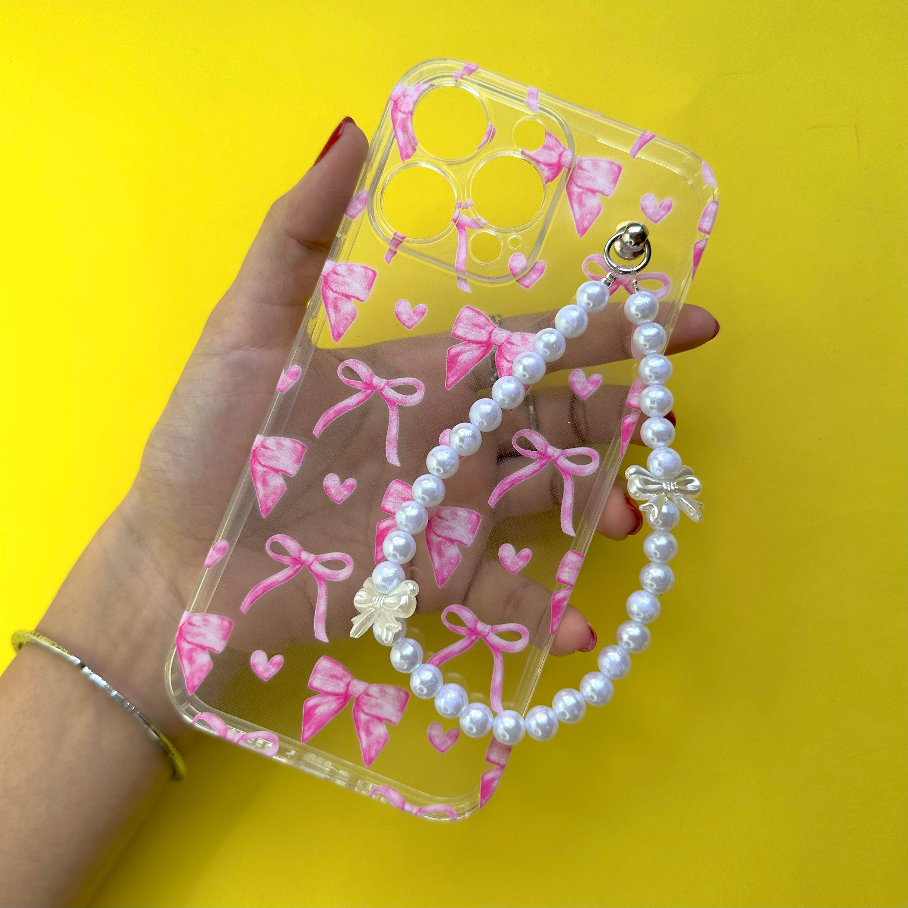 Casebasket Bowbae Transparent Bow Pearl Fall Chain Phone Cover