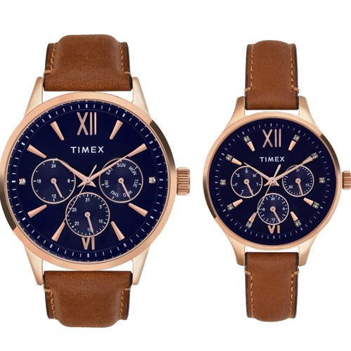 Timex Pairs Blue Round Multifunction Dial Watch 44mm & 36mm TW00PR302