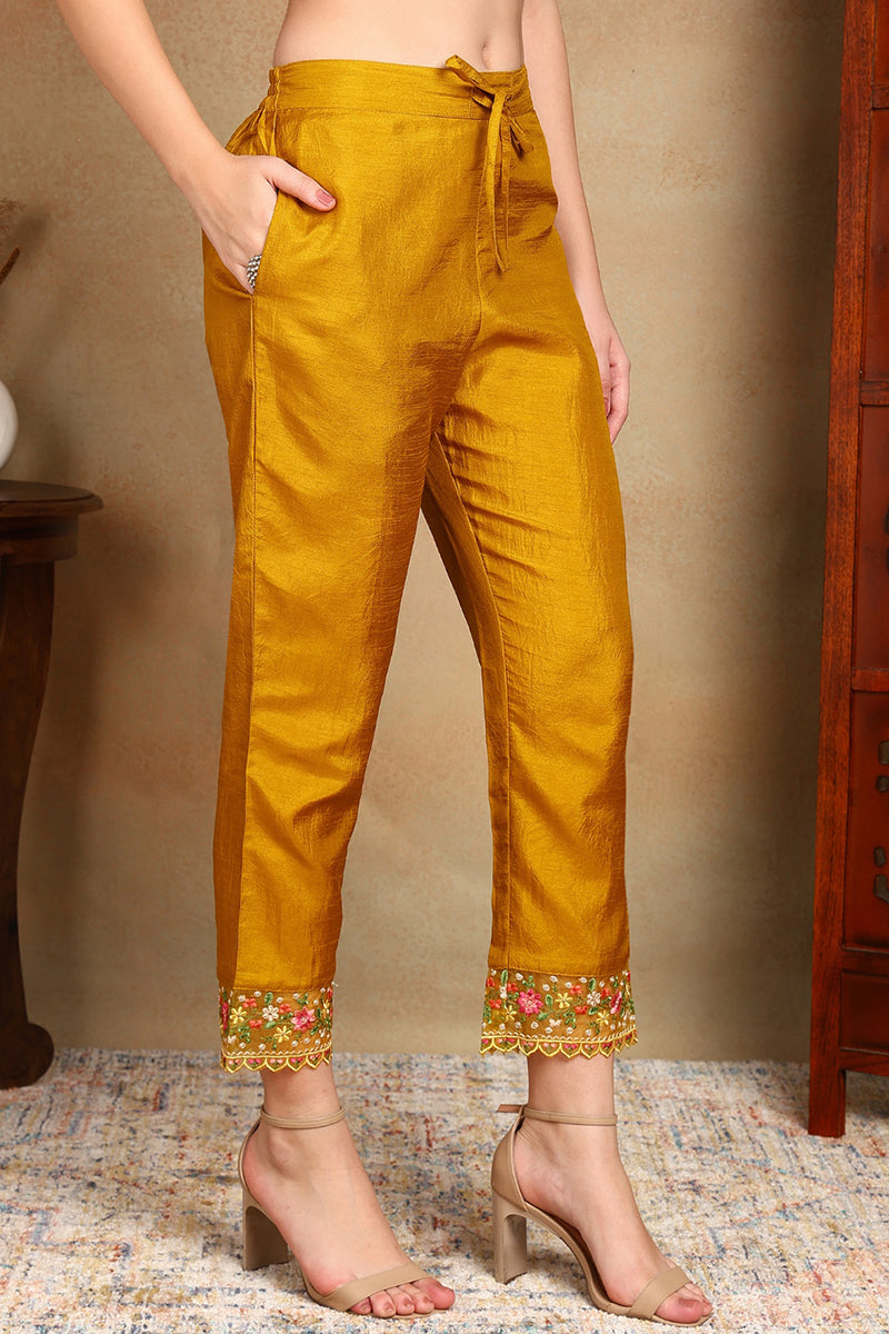 Ahika Mustard Yellow Silk Blend Solid Embroidered Straight Trouser Bottom Suit Set PKSKD2475 - view 6